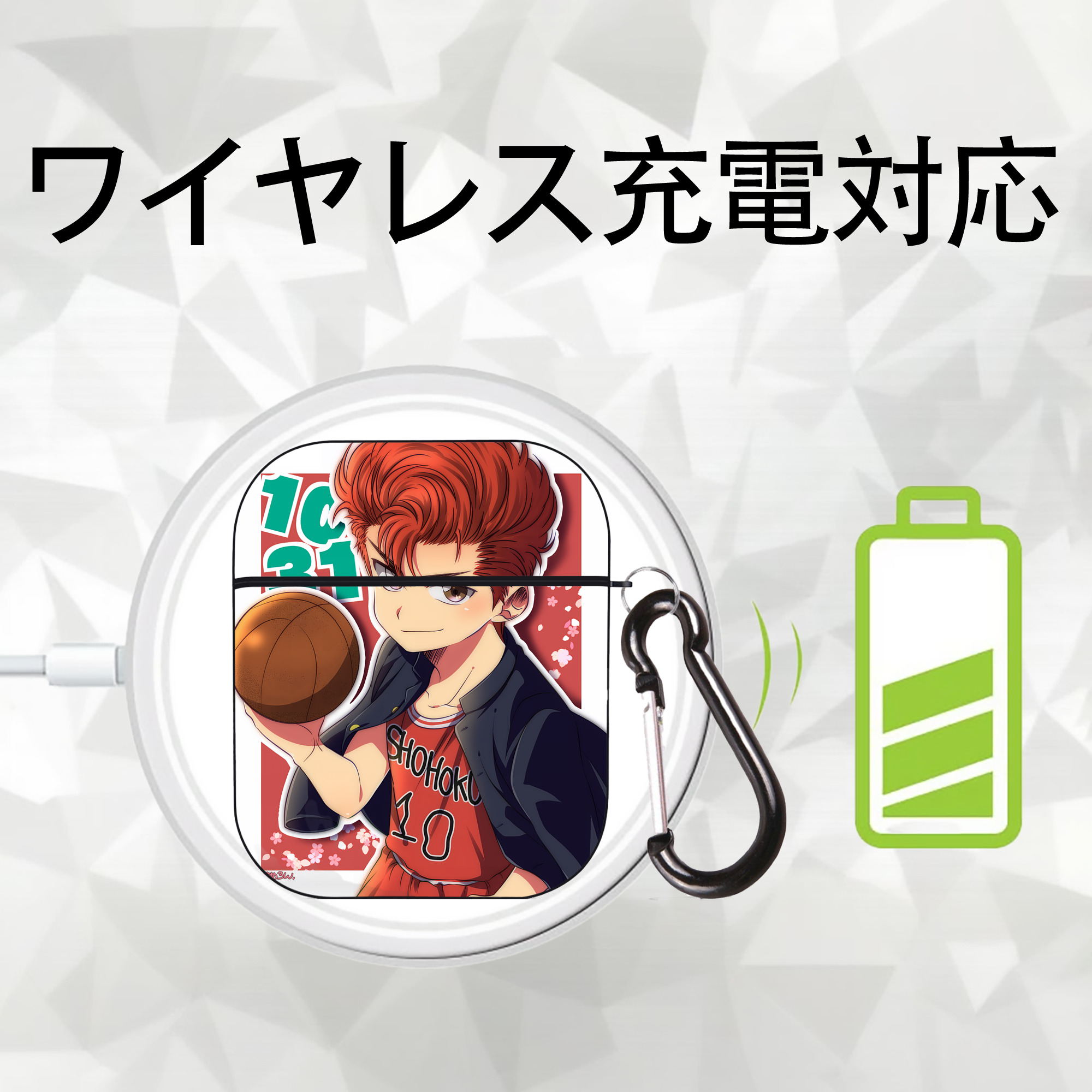 SLAM DUNK／スラムダンク AirPods 第2世代保護ケース ハードシェル ブラック 耐衝撃・防指紋・カラビナ付き