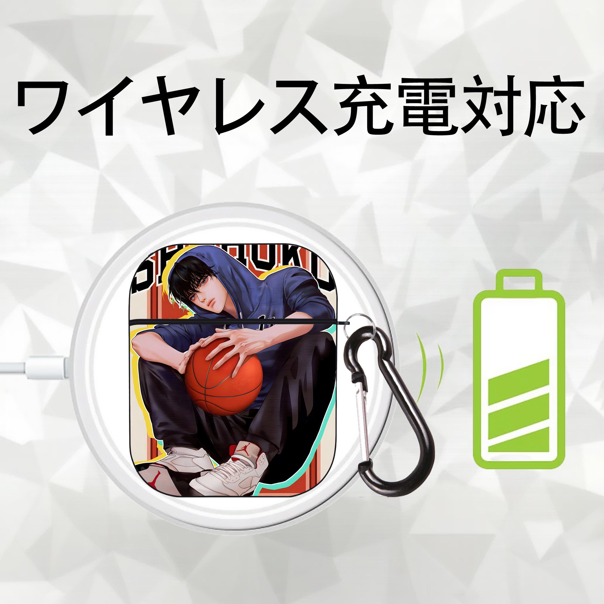 SLAM DUNK／スラムダンク AirPods 第2世代保護ケース ハードシェル ブラック 耐衝撃・防指紋・カラビナ付き