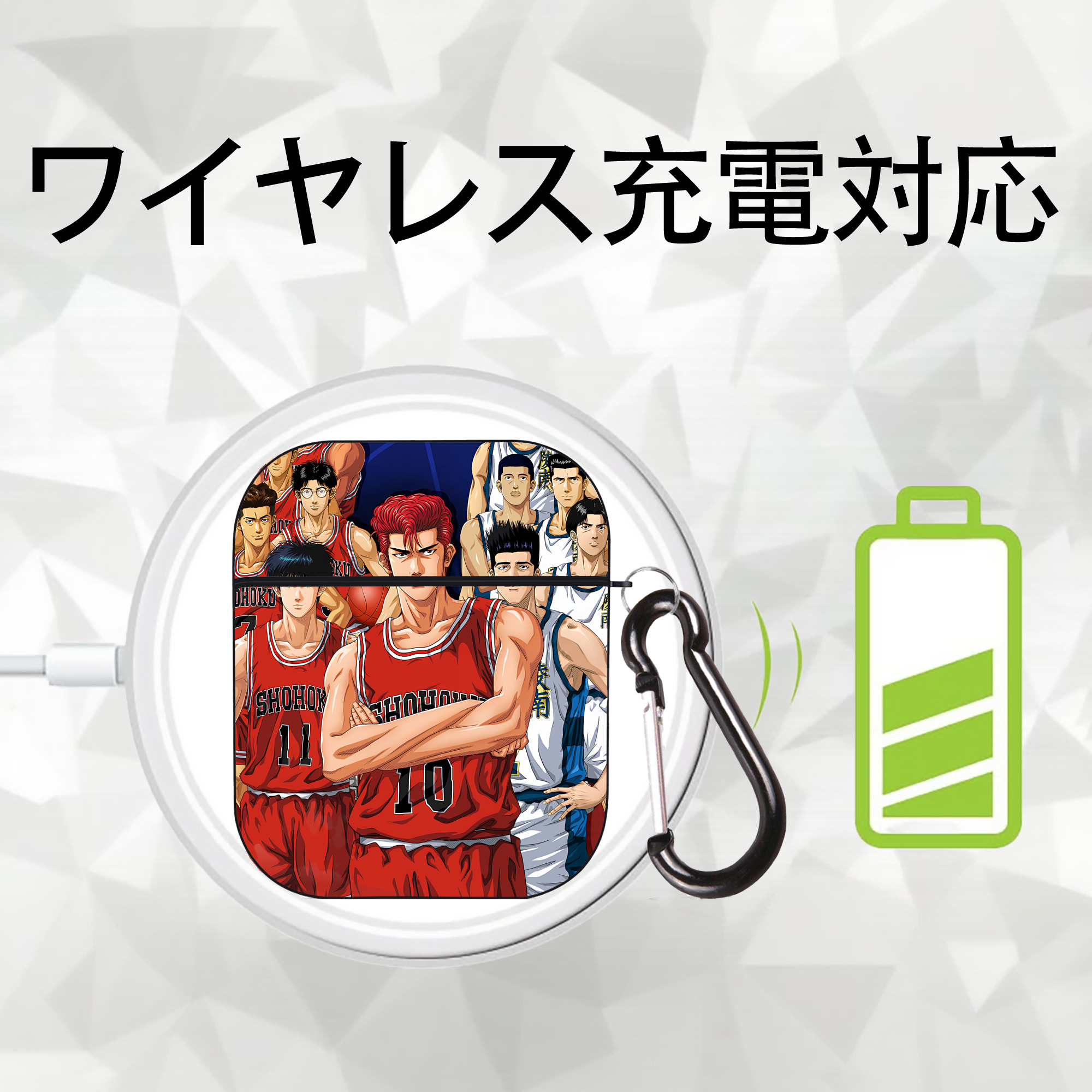 SLAM DUNK／スラムダンク AirPods 第2世代保護ケース ハードシェル ブラック 耐衝撃・防指紋・カラビナ付き