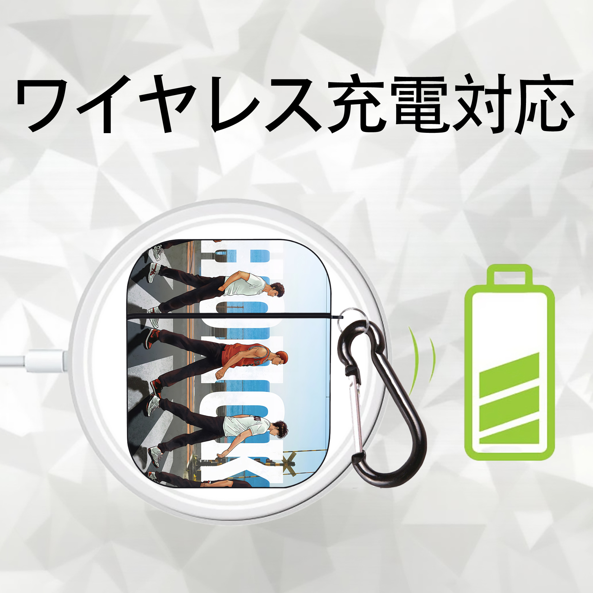 SLAM DUNK／スラムダンク AirPods 第2世代保護ケース ハードシェル ブラック 耐衝撃・防指紋・カラビナ付き