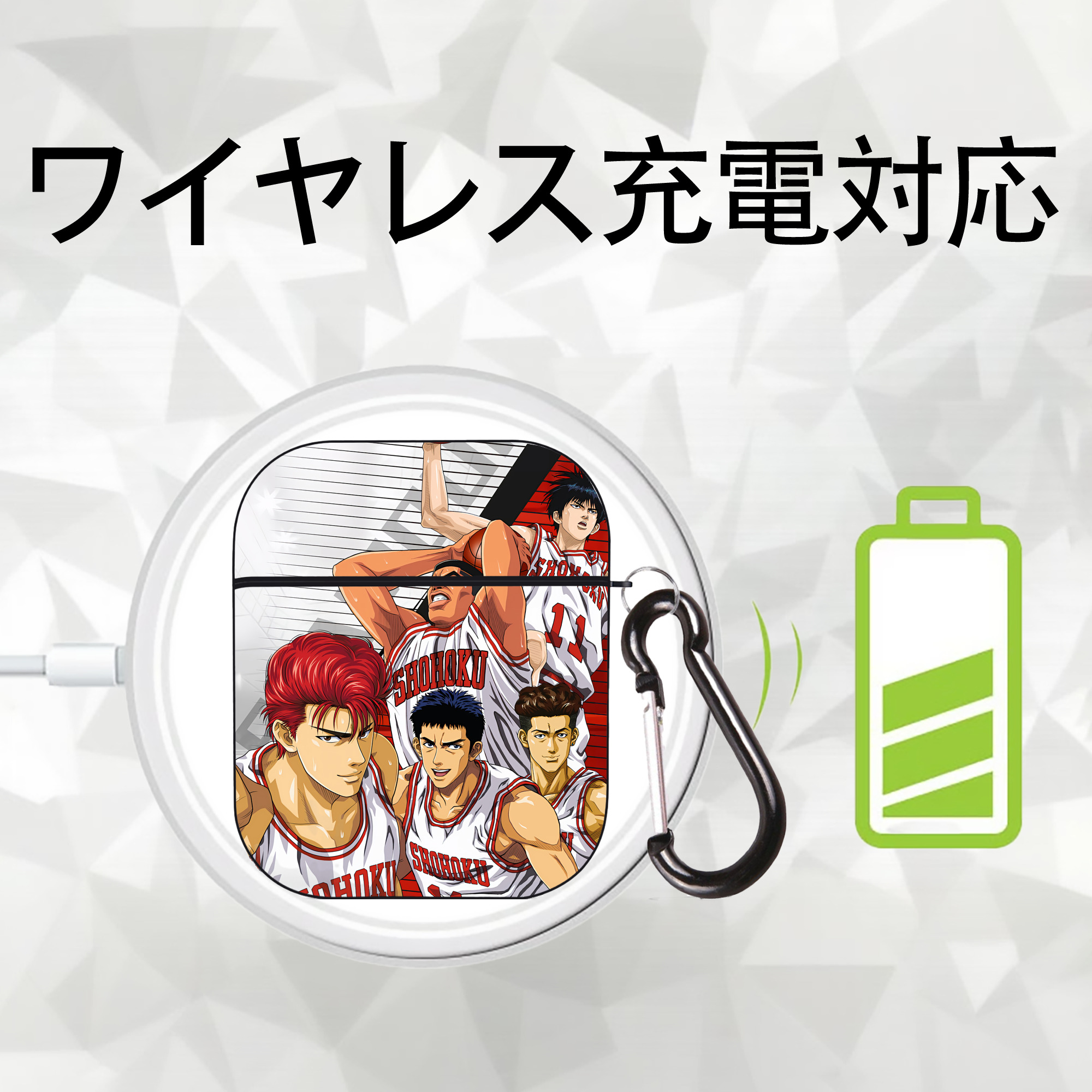 SLAM DUNK／スラムダンク AirPods 第2世代保護ケース ハードシェル ブラック 耐衝撃・防指紋・カラビナ付き