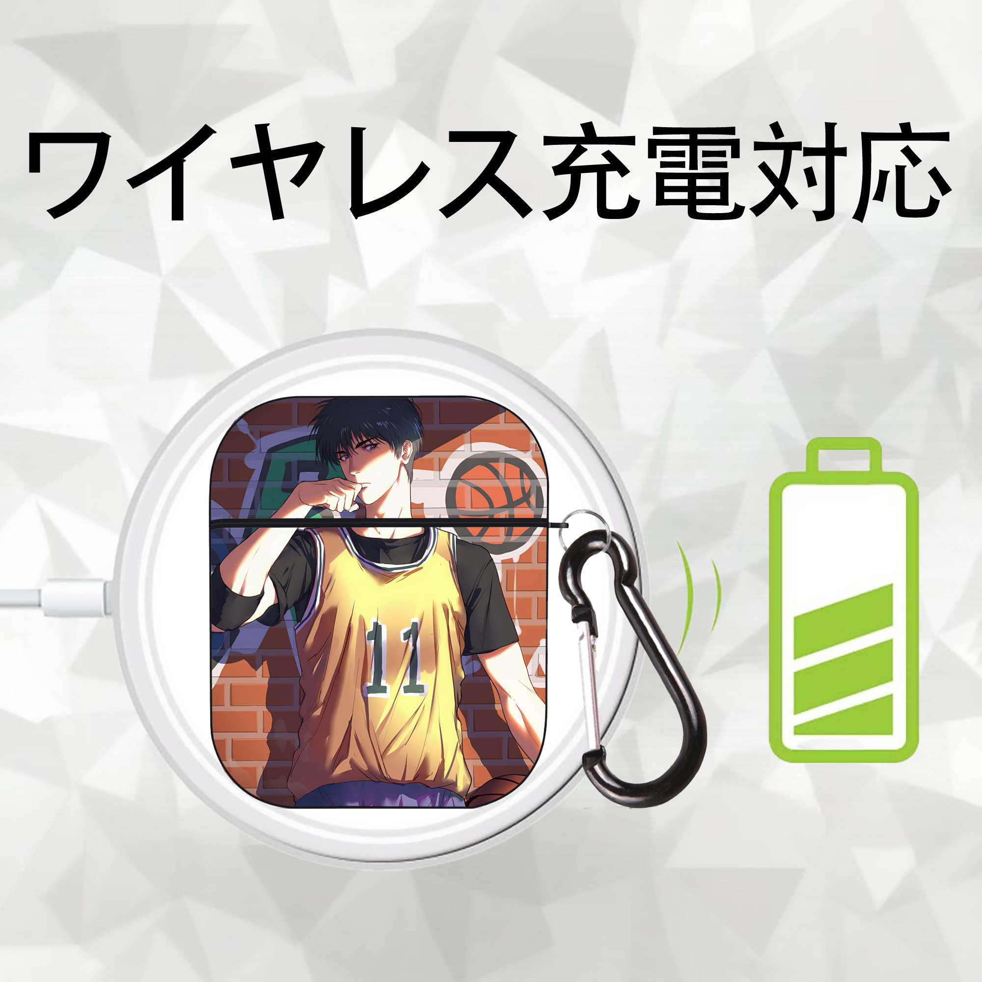 SLAM DUNK／スラムダンク AirPods 第2世代保護ケース ハードシェル ブラック 耐衝撃・防指紋・カラビナ付き