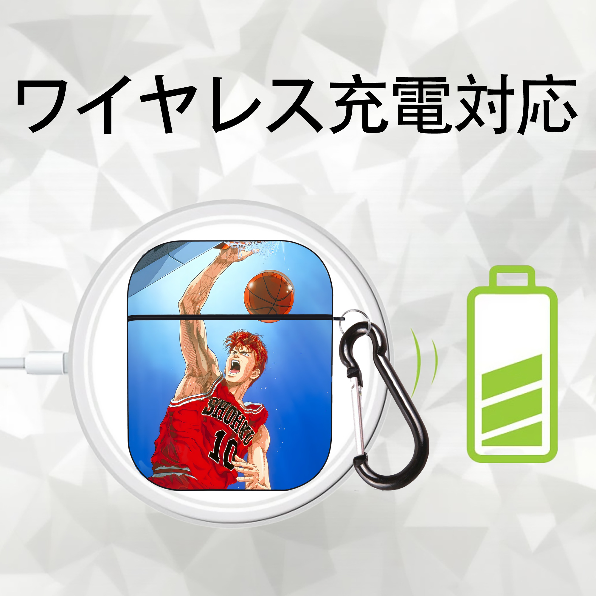 SLAM DUNK／スラムダンク AirPods 第2世代保護ケース ハードシェル ブラック 耐衝撃・防指紋・カラビナ付き