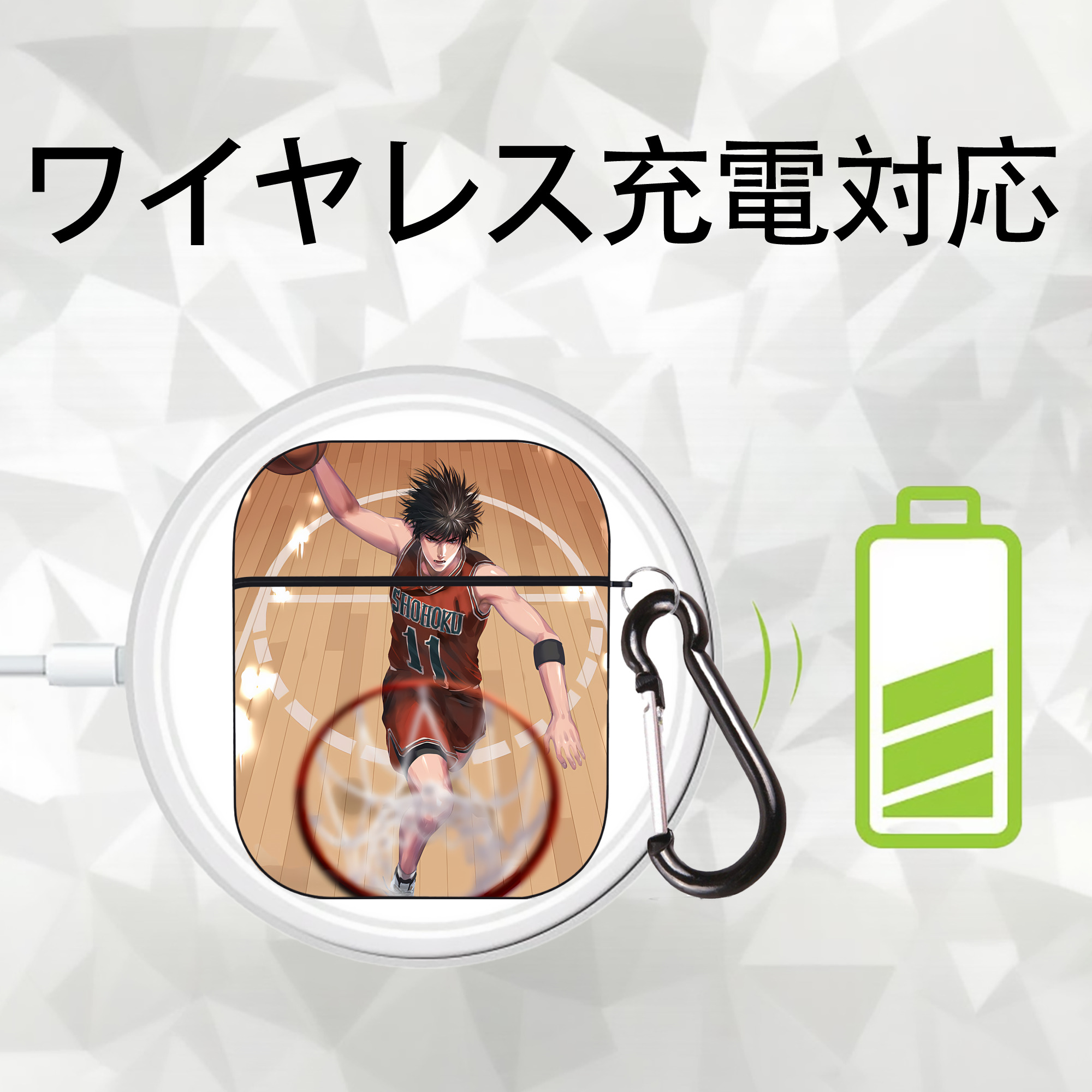 SLAM DUNK／スラムダンク AirPods 第2世代保護ケース ハードシェル ブラック 耐衝撃・防指紋・カラビナ付き