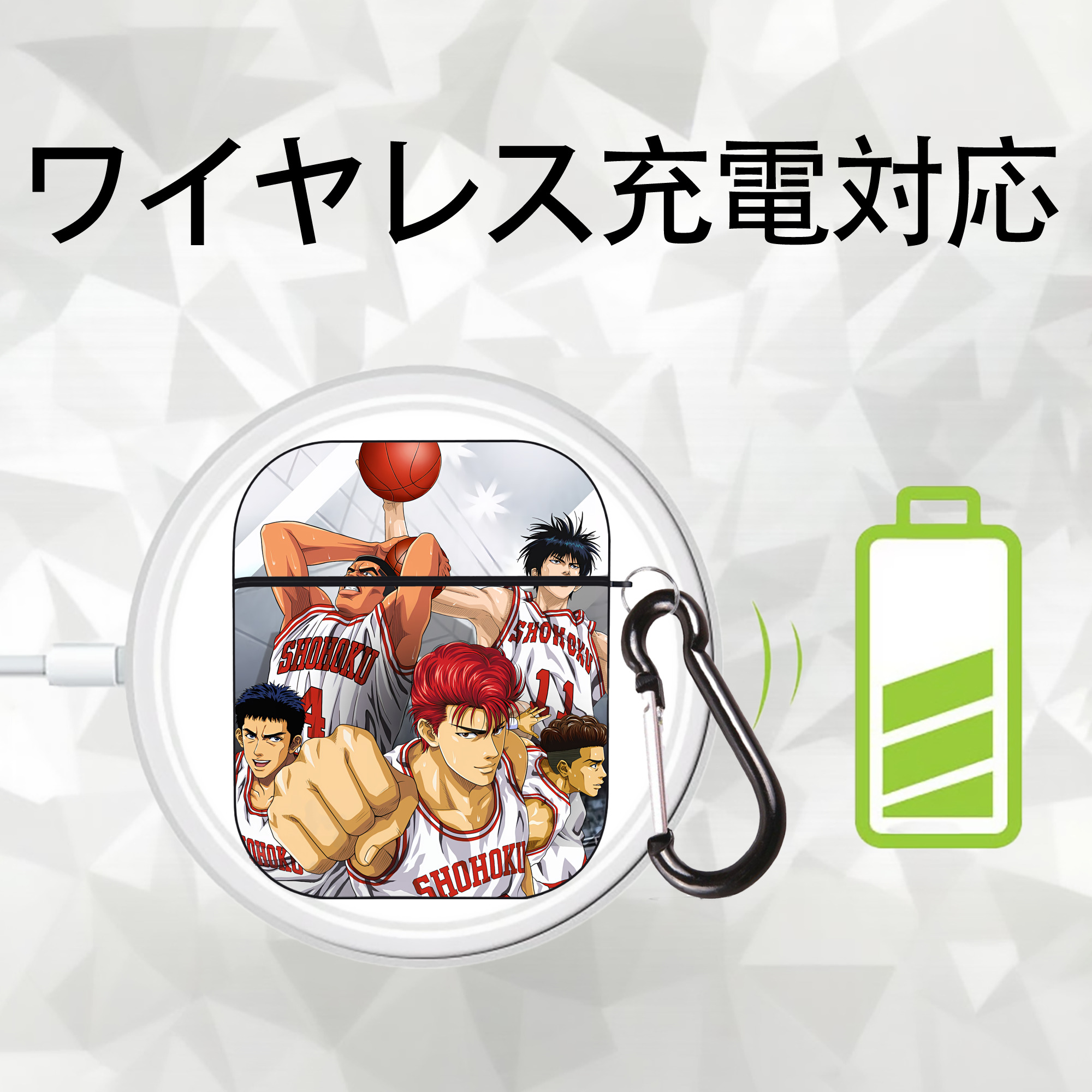 SLAM DUNK／スラムダンク AirPods 第2世代保護ケース ハードシェル ブラック 耐衝撃・防指紋・カラビナ付き