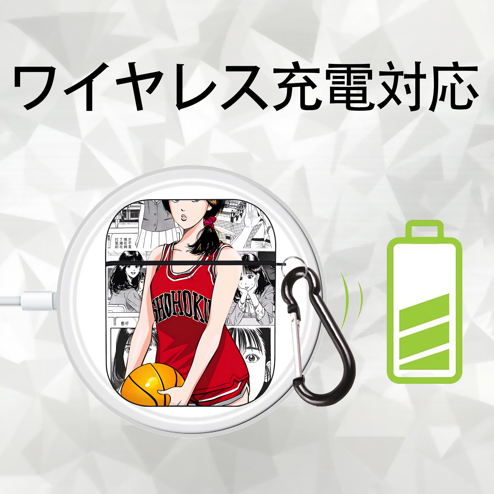SLAM DUNK／スラムダンク AirPods 第2世代保護ケース ハードシェル ブラック 耐衝撃・防指紋・カラビナ付き