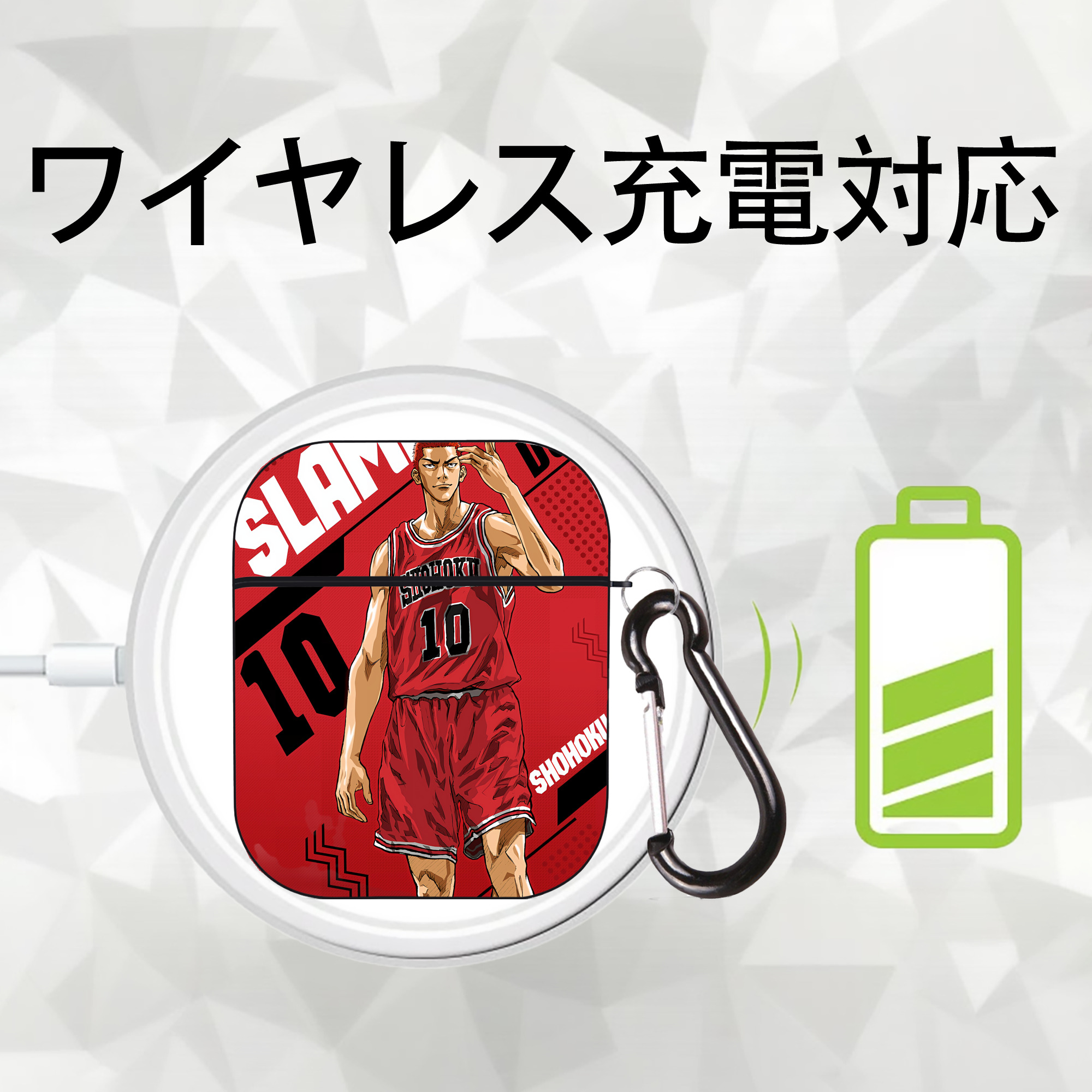 SLAM DUNK／スラムダンク AirPods 第2世代保護ケース ハードシェル ブラック 耐衝撃・防指紋・カラビナ付き