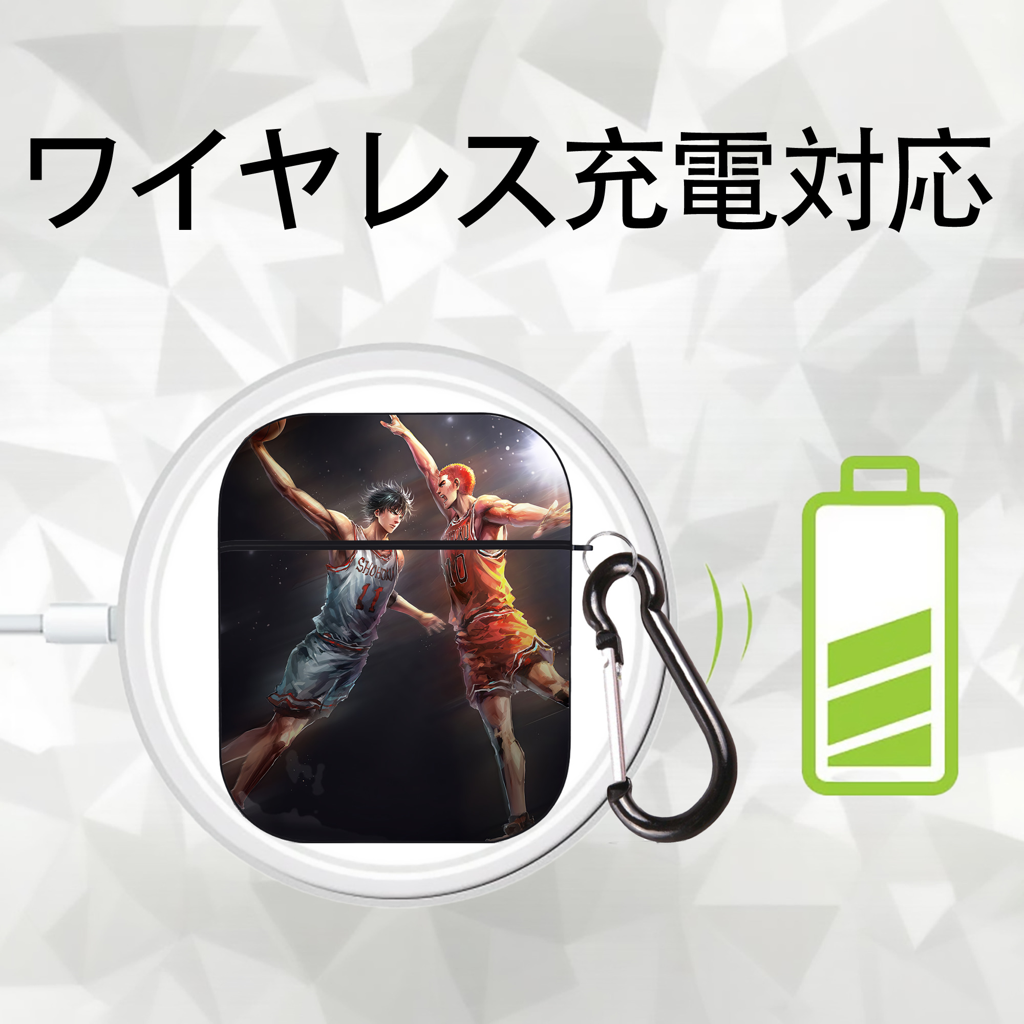 SLAM DUNK／スラムダンク AirPods 第2世代保護ケース ハードシェル ブラック 耐衝撃・防指紋・カラビナ付き