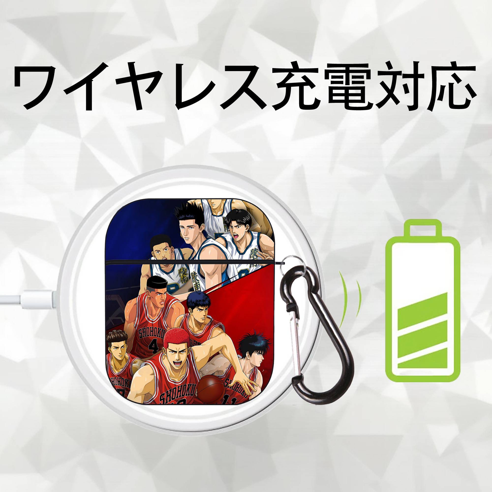 SLAM DUNK／スラムダンク AirPods 第2世代保護ケース ハードシェル ブラック 耐衝撃・防指紋・カラビナ付き