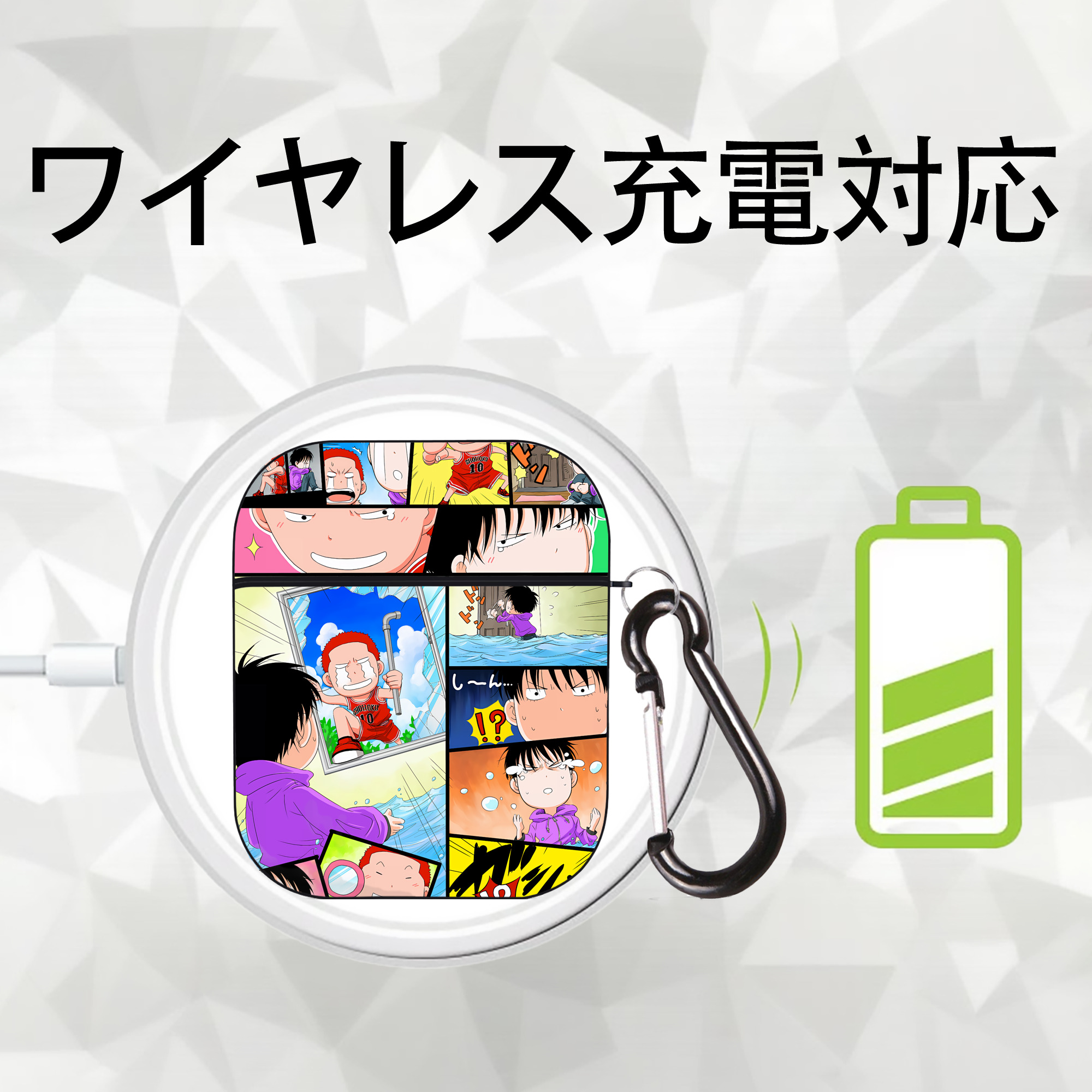 SLAM DUNK／スラムダンク AirPods 第2世代保護ケース ハードシェル ブラック 耐衝撃・防指紋・カラビナ付き