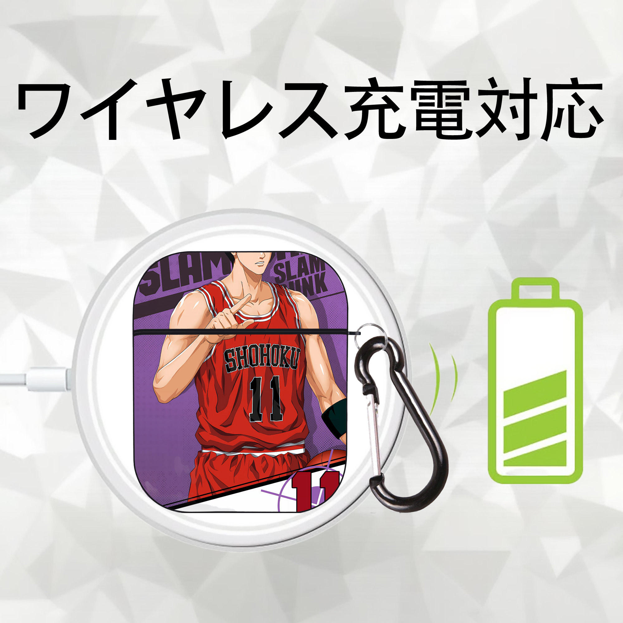 SLAM DUNK／スラムダンク AirPods 第2世代保護ケース ハードシェル ブラック 耐衝撃・防指紋・カラビナ付き