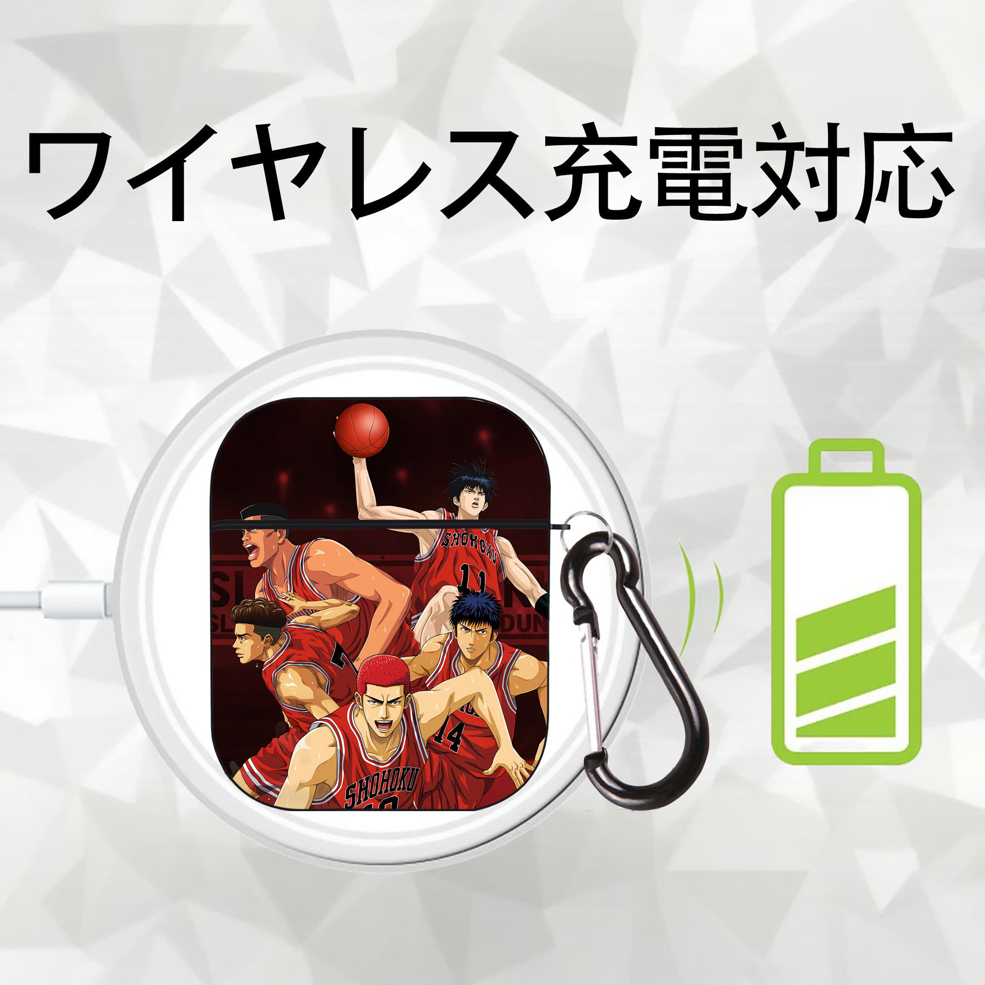 SLAM DUNK／スラムダンク AirPods 第2世代保護ケース ハードシェル ブラック 耐衝撃・防指紋・カラビナ付き