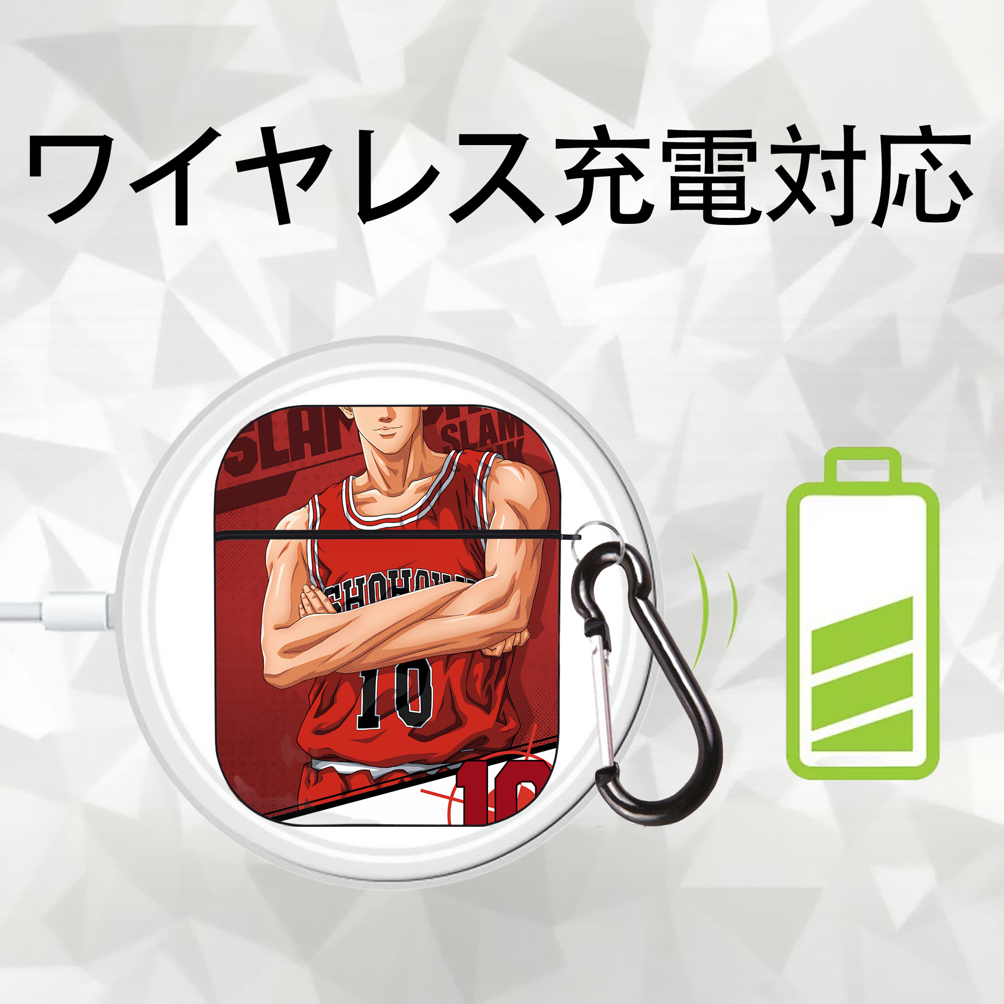 SLAM DUNK／スラムダンク AirPods 第2世代保護ケース ハードシェル ブラック 耐衝撃・防指紋・カラビナ付き
