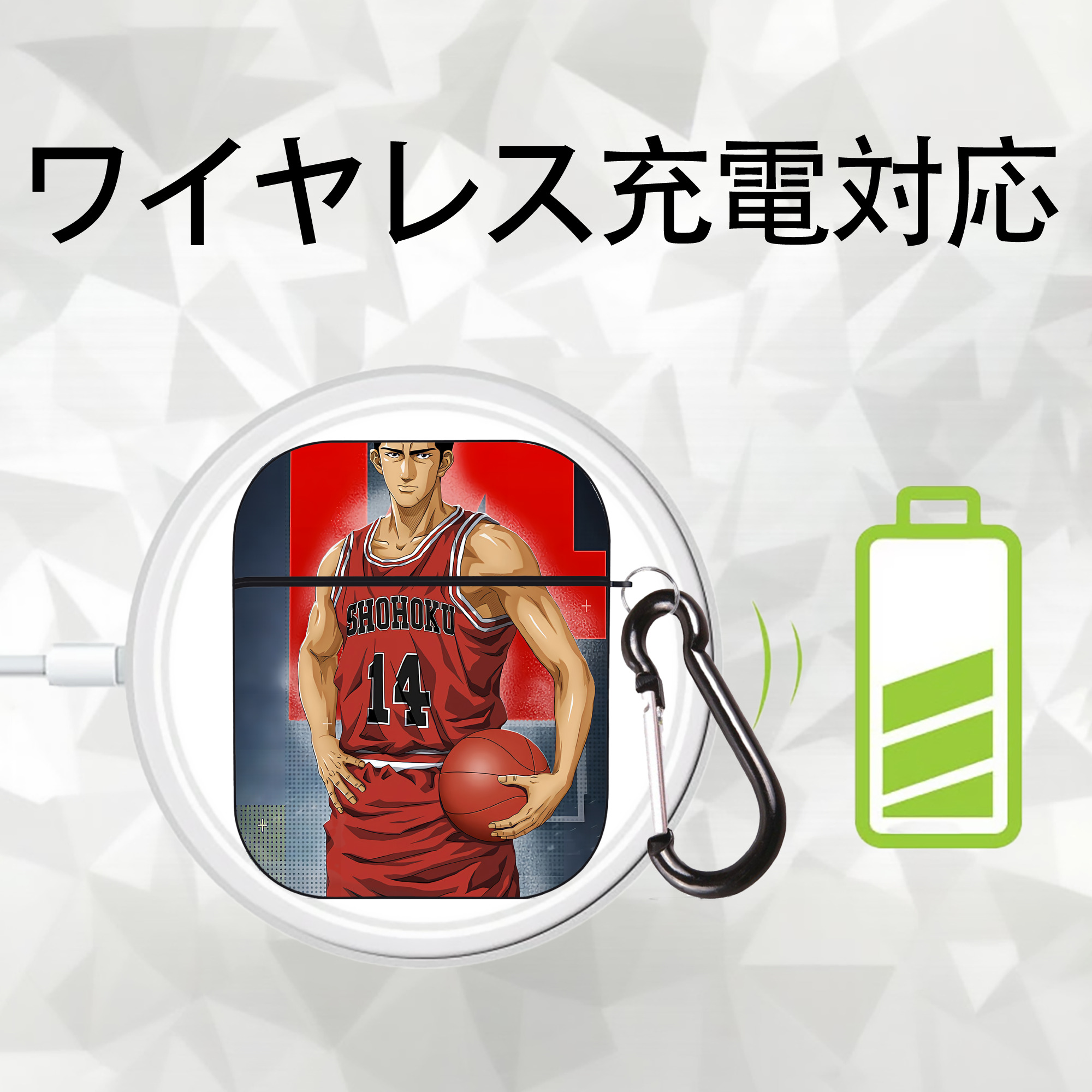 SLAM DUNK／スラムダンク AirPods 第2世代保護ケース ハードシェル ブラック 耐衝撃・防指紋・カラビナ付き