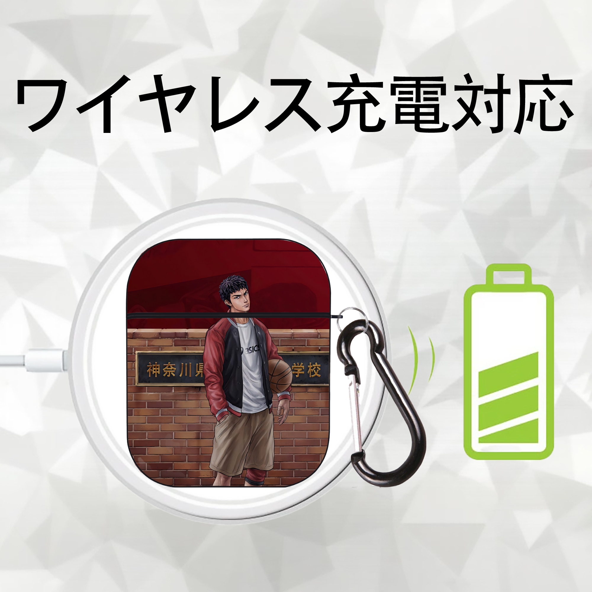 SLAM DUNK／スラムダンク AirPods 第2世代保護ケース ハードシェル ブラック 耐衝撃・防指紋・カラビナ付き
