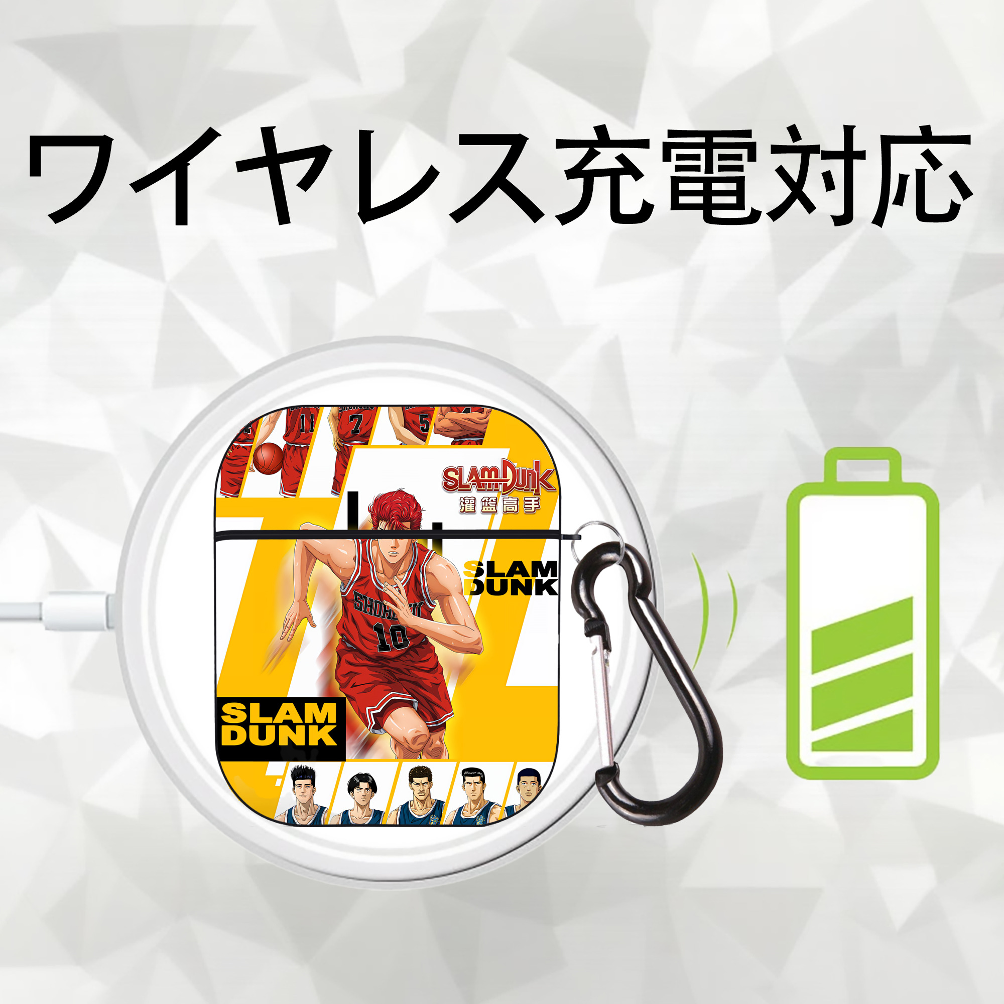 SLAM DUNK／スラムダンク AirPods 第2世代保護ケース ハードシェル ブラック 耐衝撃・防指紋・カラビナ付き
