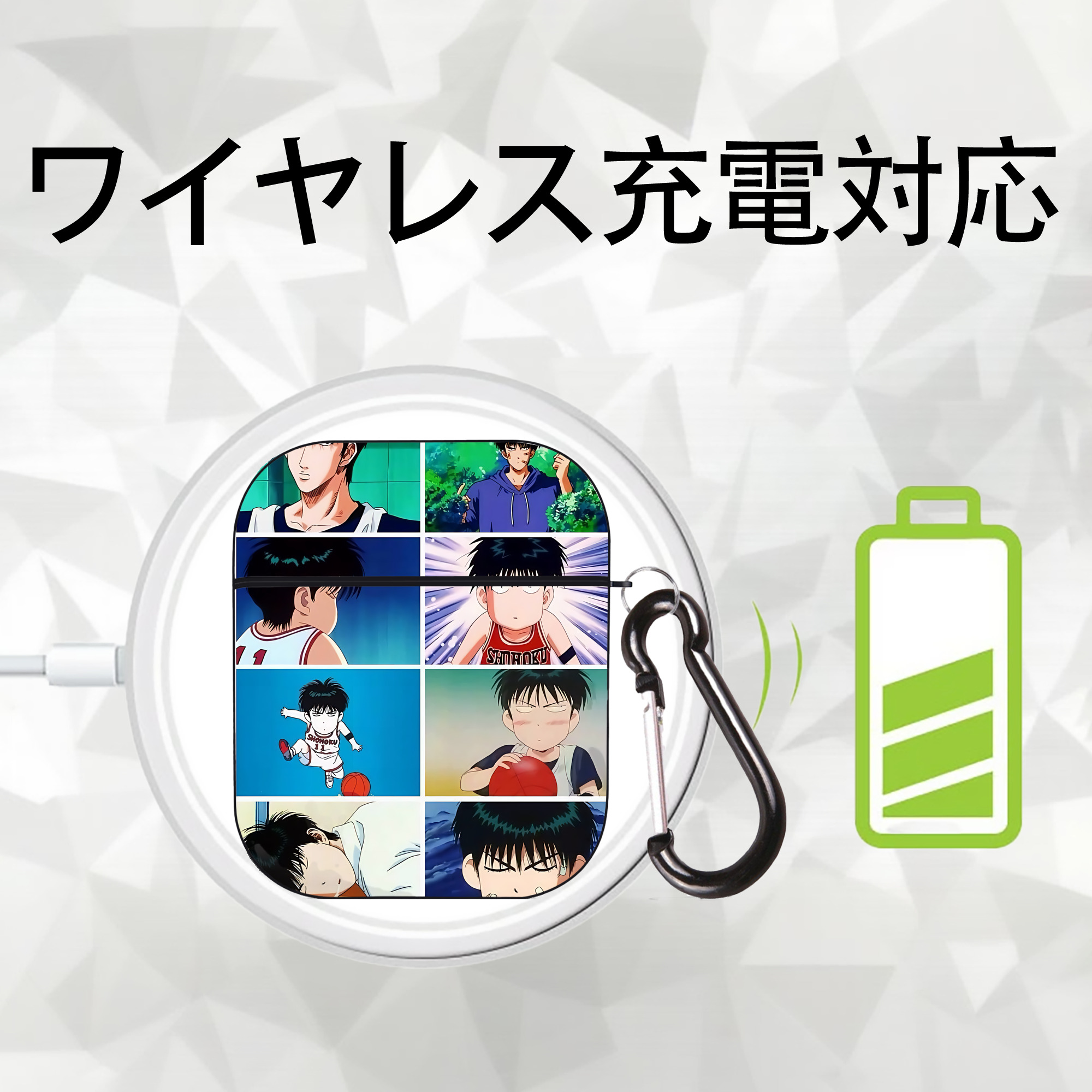 SLAM DUNK／スラムダンク AirPods 第2世代保護ケース ハードシェル ブラック 耐衝撃・防指紋・カラビナ付き