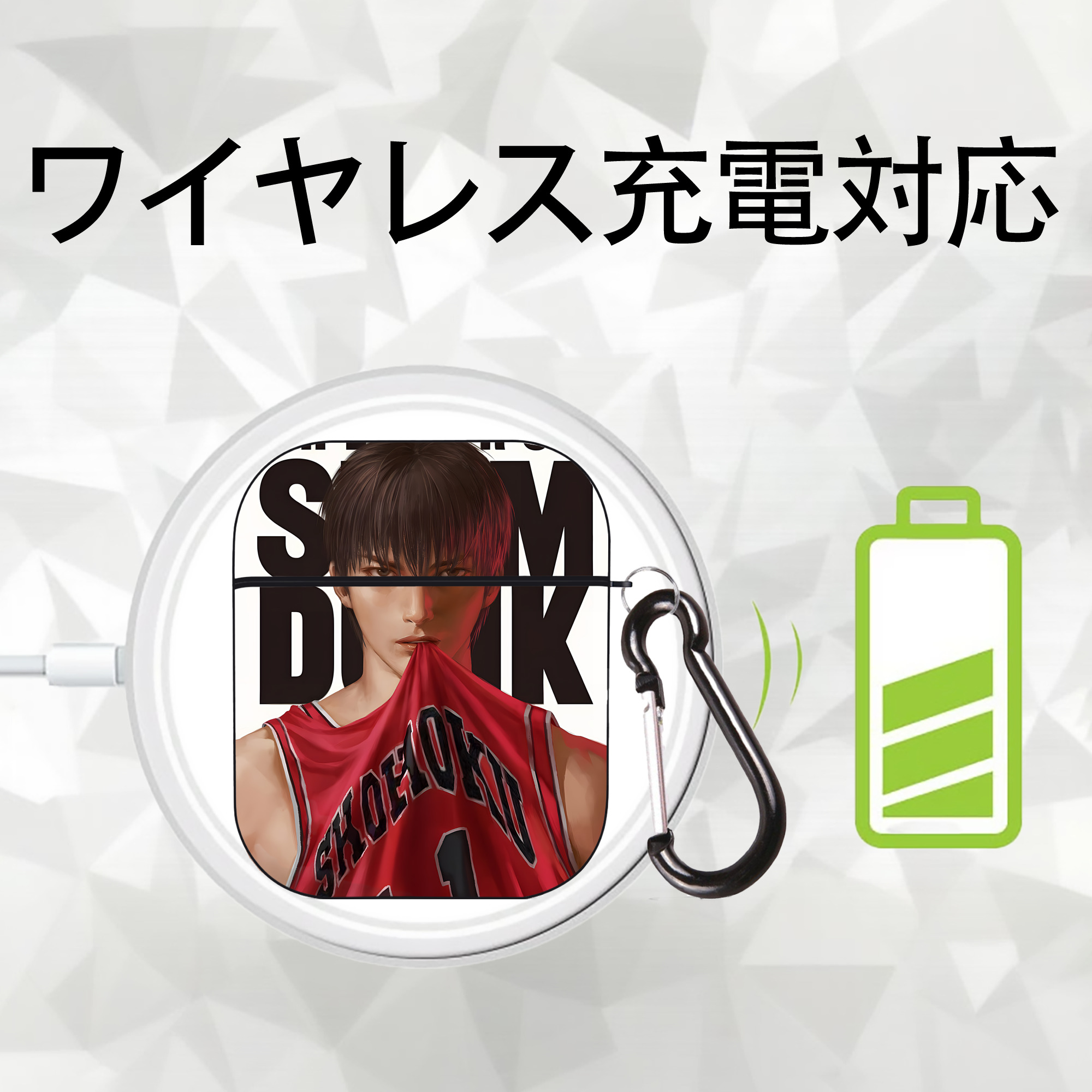 SLAM DUNK／スラムダンク AirPods 第2世代保護ケース ハードシェル ブラック 耐衝撃・防指紋・カラビナ付き