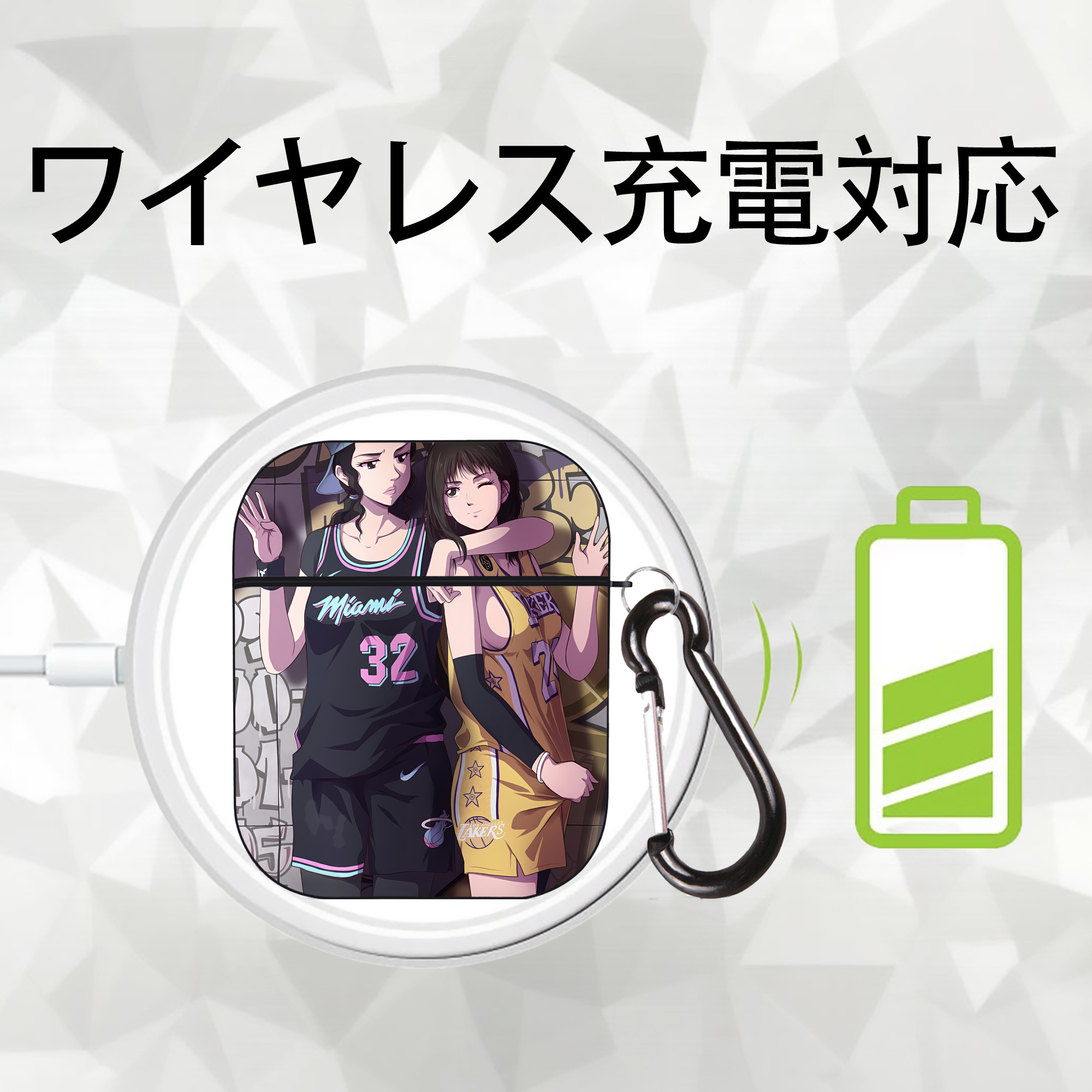 SLAM DUNK／スラムダンク AirPods 第2世代保護ケース ハードシェル ブラック 耐衝撃・防指紋・カラビナ付き