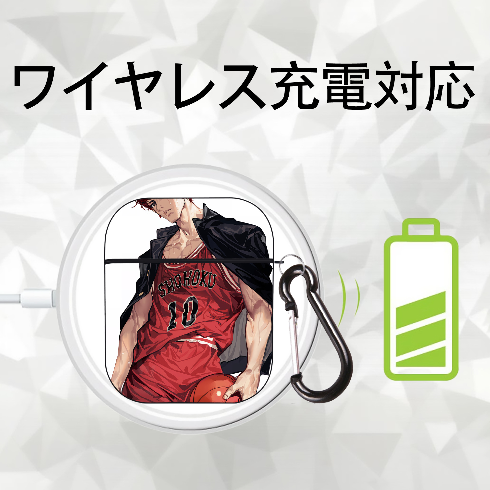 SLAM DUNK／スラムダンク AirPods 第2世代保護ケース ハードシェル ブラック 耐衝撃・防指紋・カラビナ付き