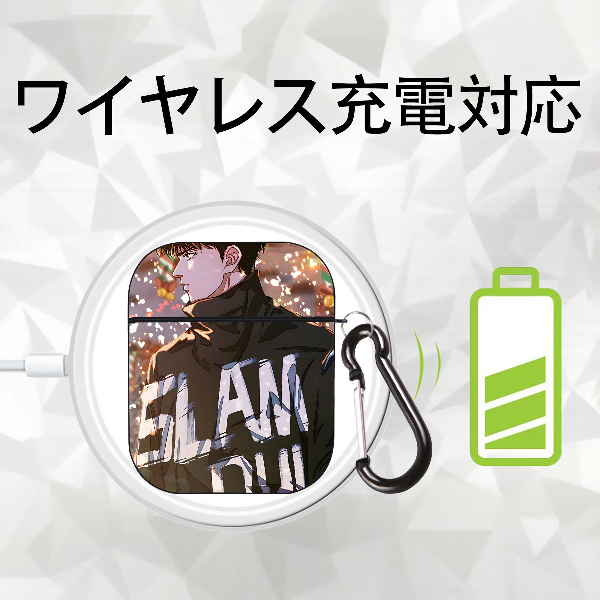 SLAM DUNK／スラムダンク AirPods 第2世代保護ケース ハードシェル ブラック 耐衝撃・防指紋・カラビナ付き