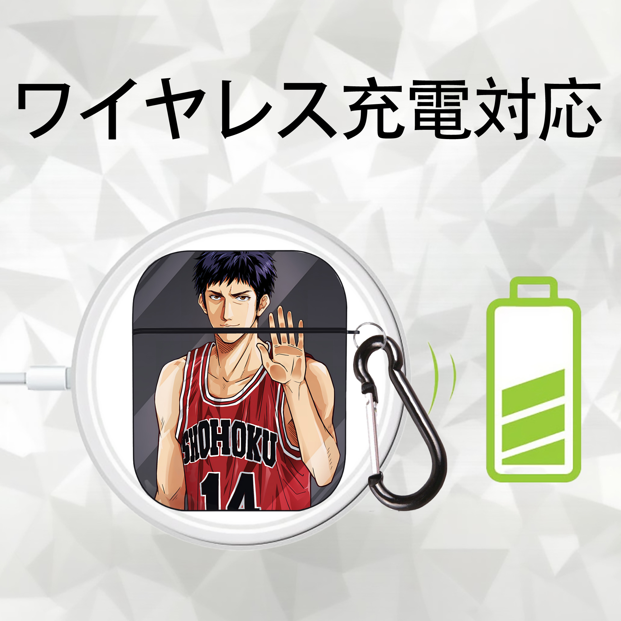 SLAM DUNK／スラムダンク AirPods 第2世代保護ケース ハードシェル ブラック 耐衝撃・防指紋・カラビナ付き