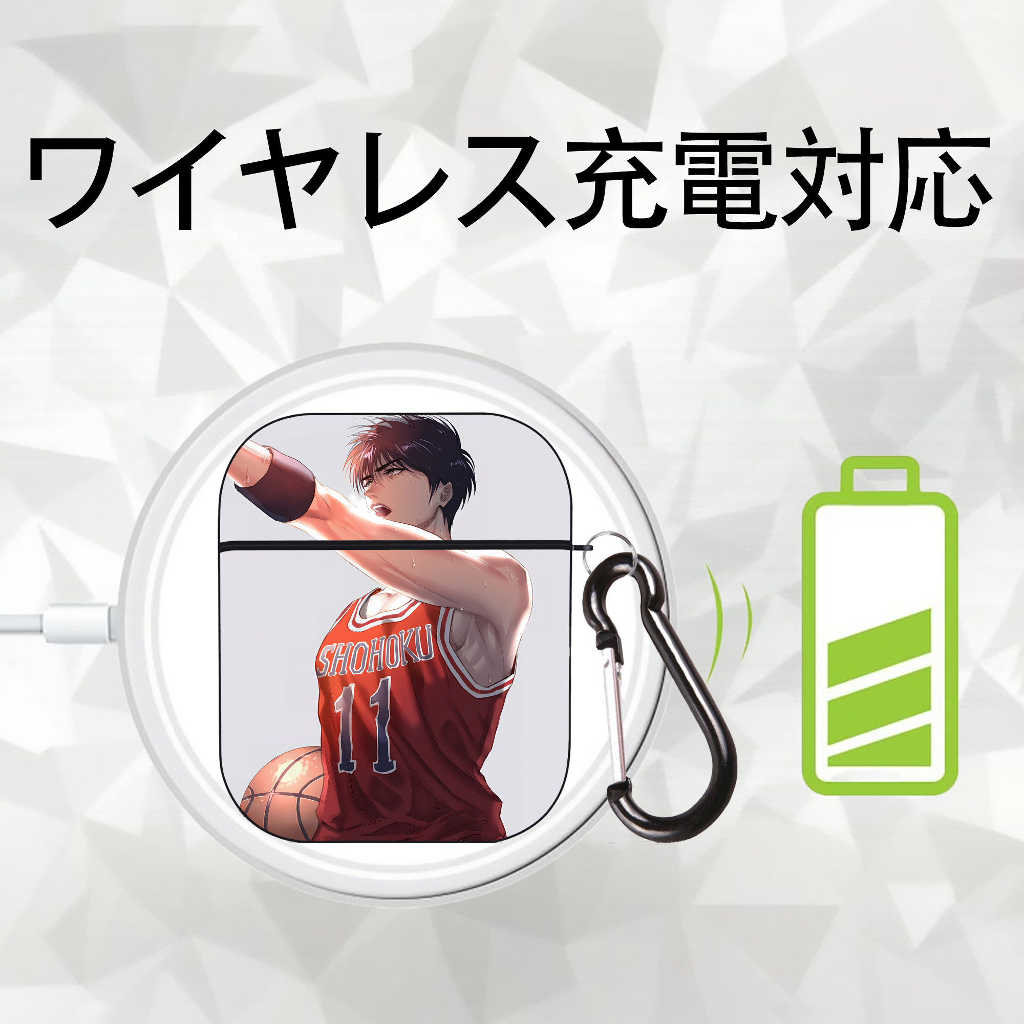 SLAM DUNK／スラムダンク AirPods 第2世代保護ケース ハードシェル ブラック 耐衝撃・防指紋・カラビナ付き