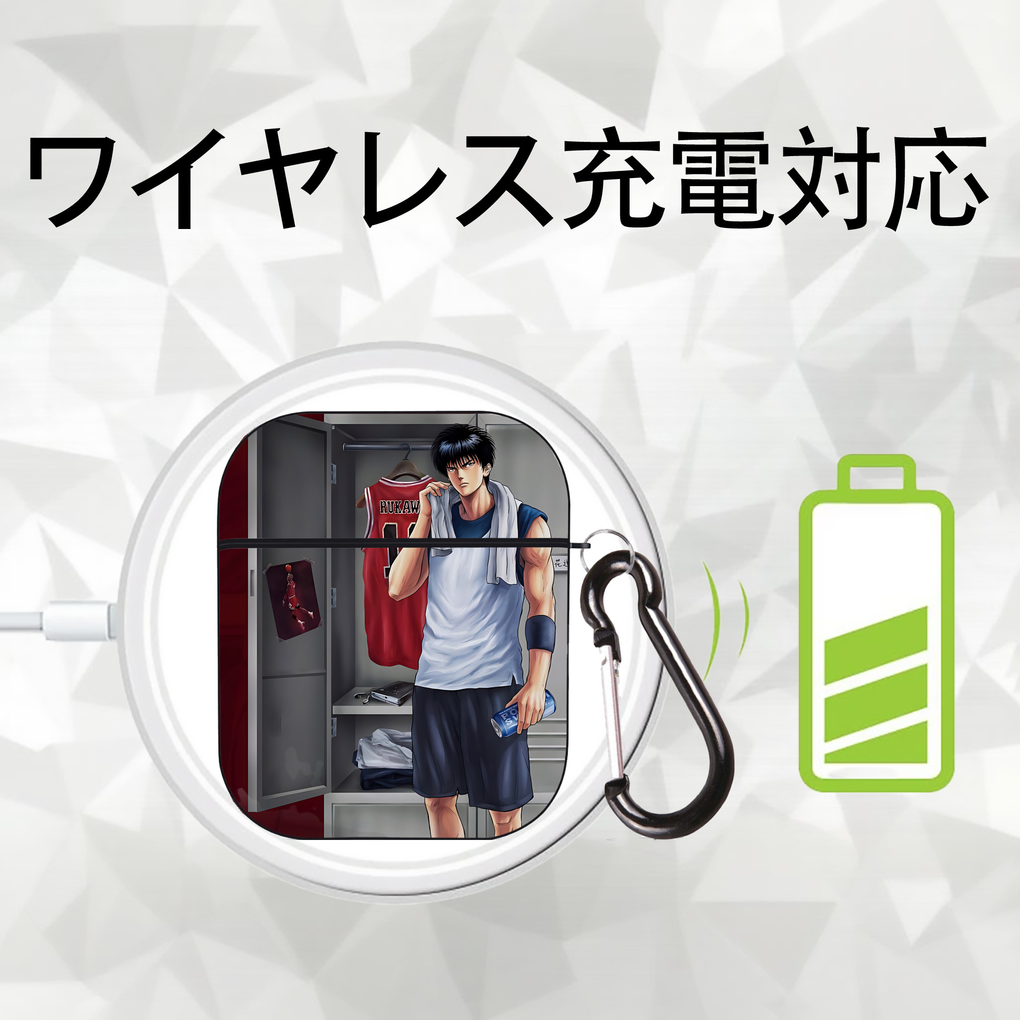 SLAM DUNK／スラムダンク AirPods 第2世代保護ケース ハードシェル ブラック 耐衝撃・防指紋・カラビナ付き