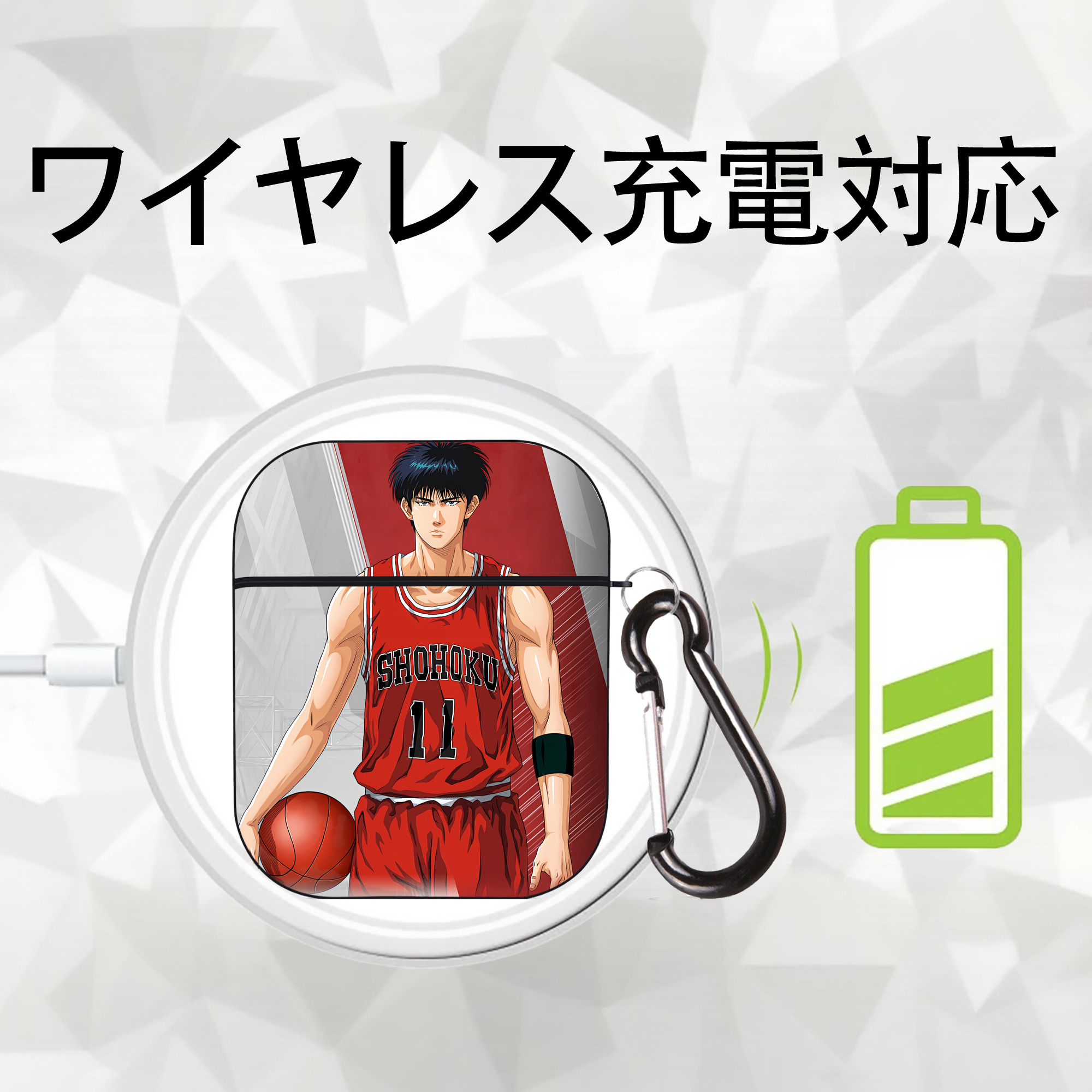 SLAM DUNK／スラムダンク AirPods 第2世代保護ケース ハードシェル ブラック 耐衝撃・防指紋・カラビナ付き