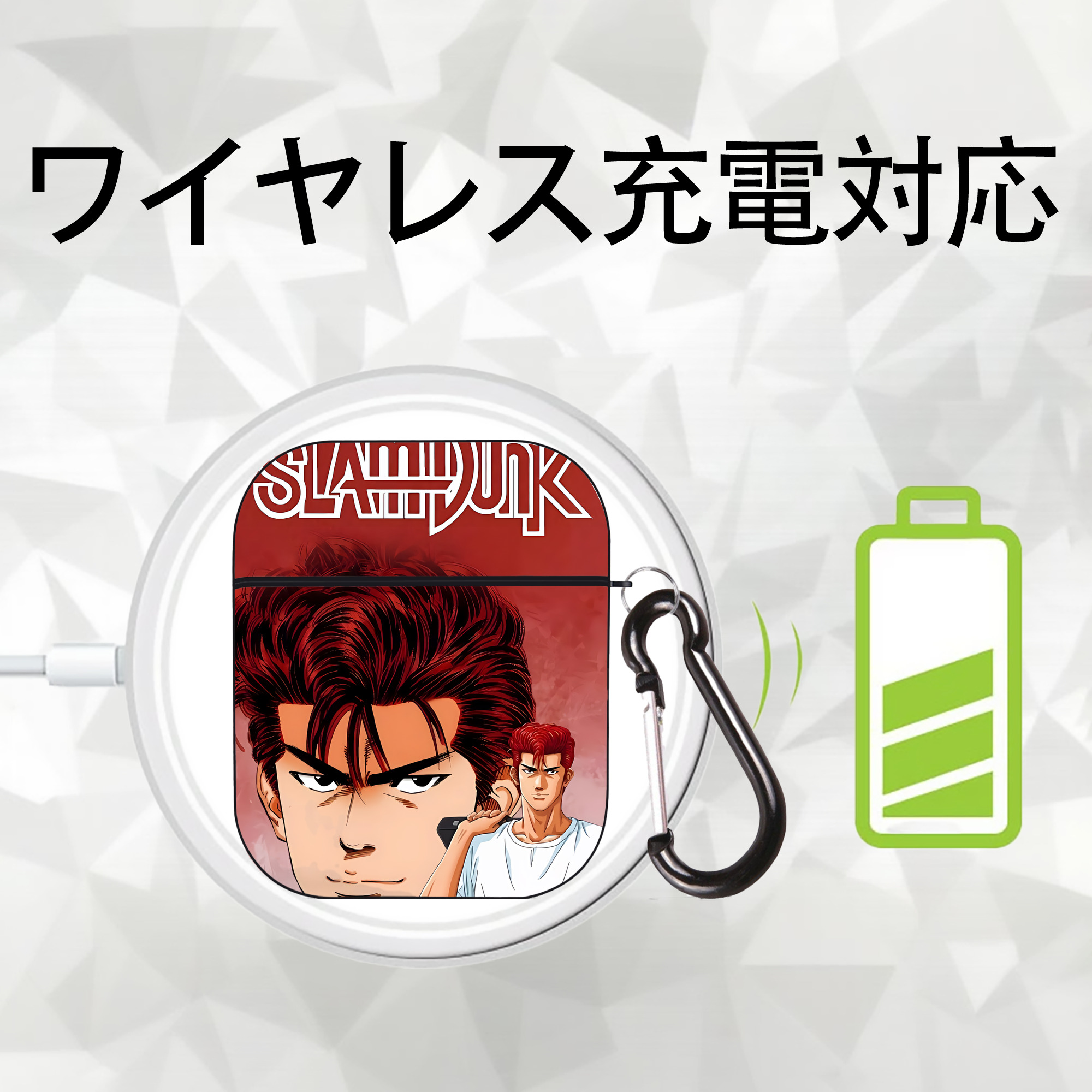 SLAM DUNK／スラムダンク AirPods 第2世代保護ケース ハードシェル ブラック 耐衝撃・防指紋・カラビナ付き