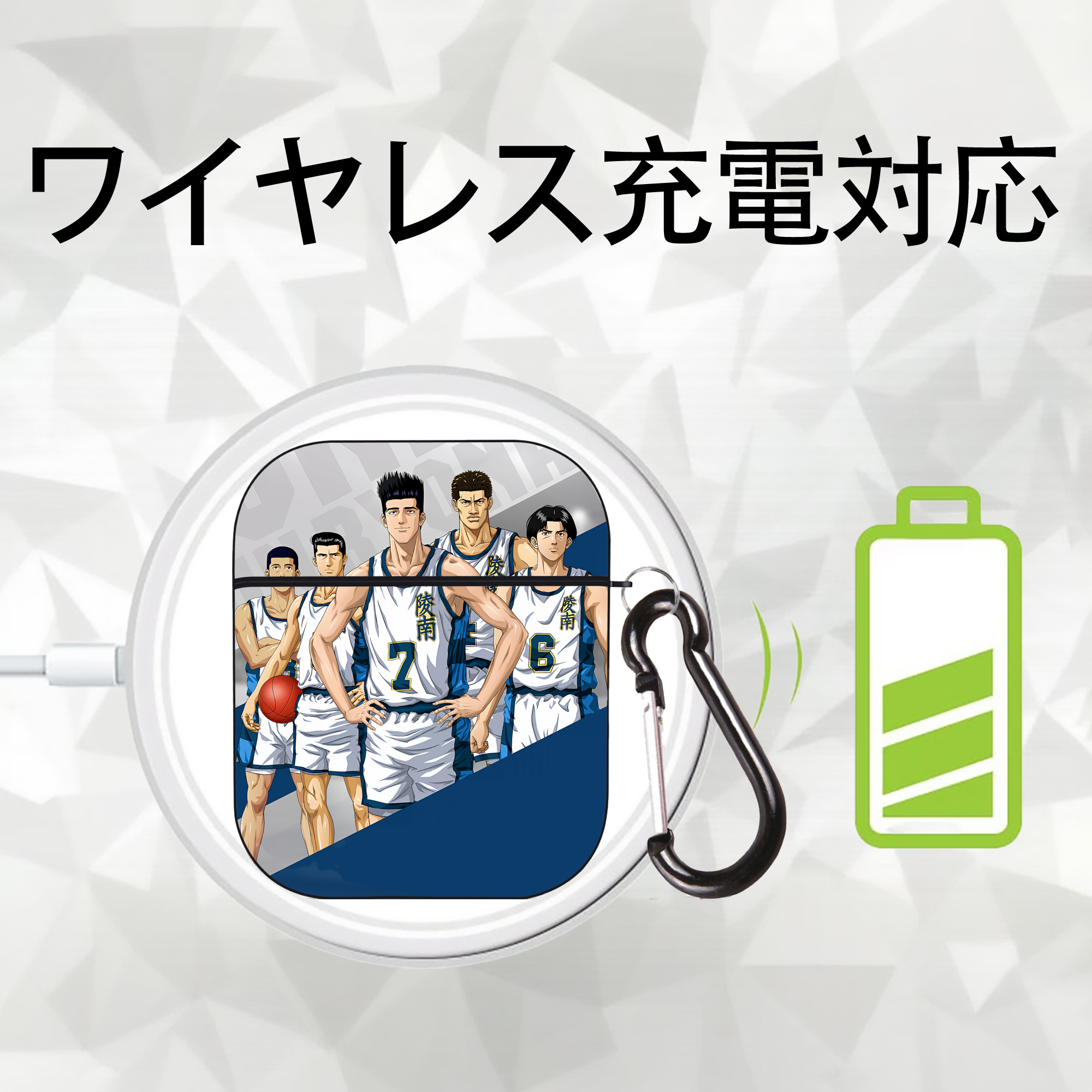 SLAM DUNK／スラムダンク AirPods 第2世代保護ケース ハードシェル ブラック 耐衝撃・防指紋・カラビナ付き