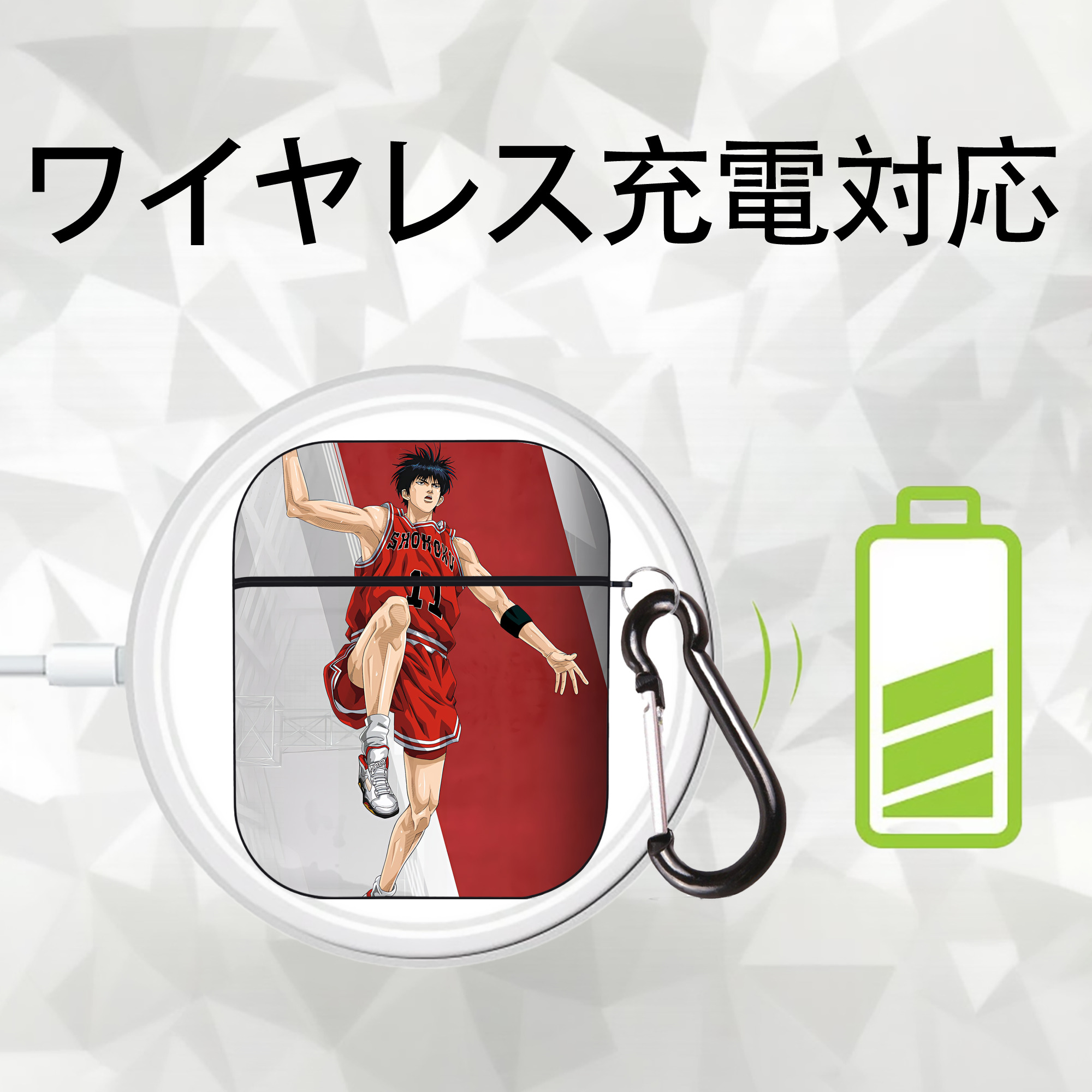 SLAM DUNK／スラムダンク AirPods 第2世代保護ケース ハードシェル ブラック 耐衝撃・防指紋・カラビナ付き