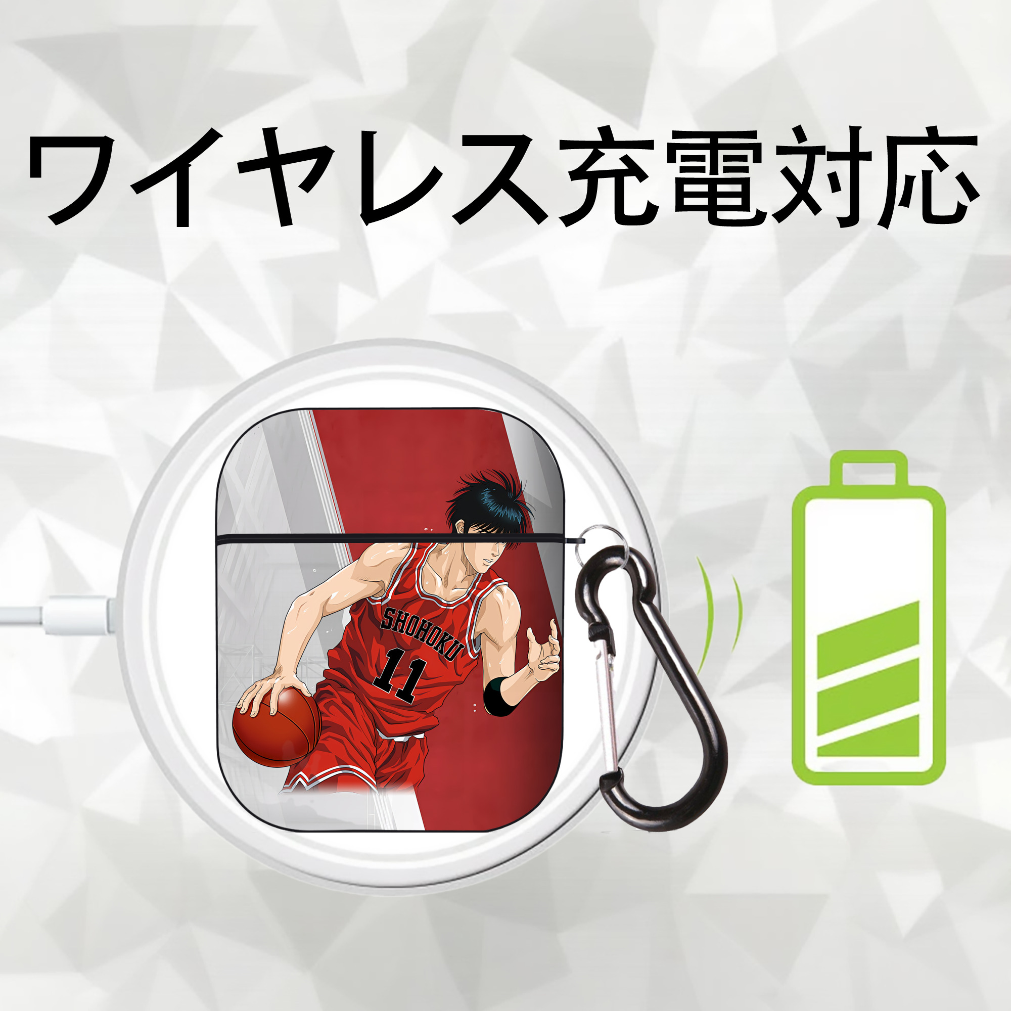 SLAM DUNK／スラムダンク AirPods 第2世代保護ケース ハードシェル ブラック 耐衝撃・防指紋・カラビナ付き