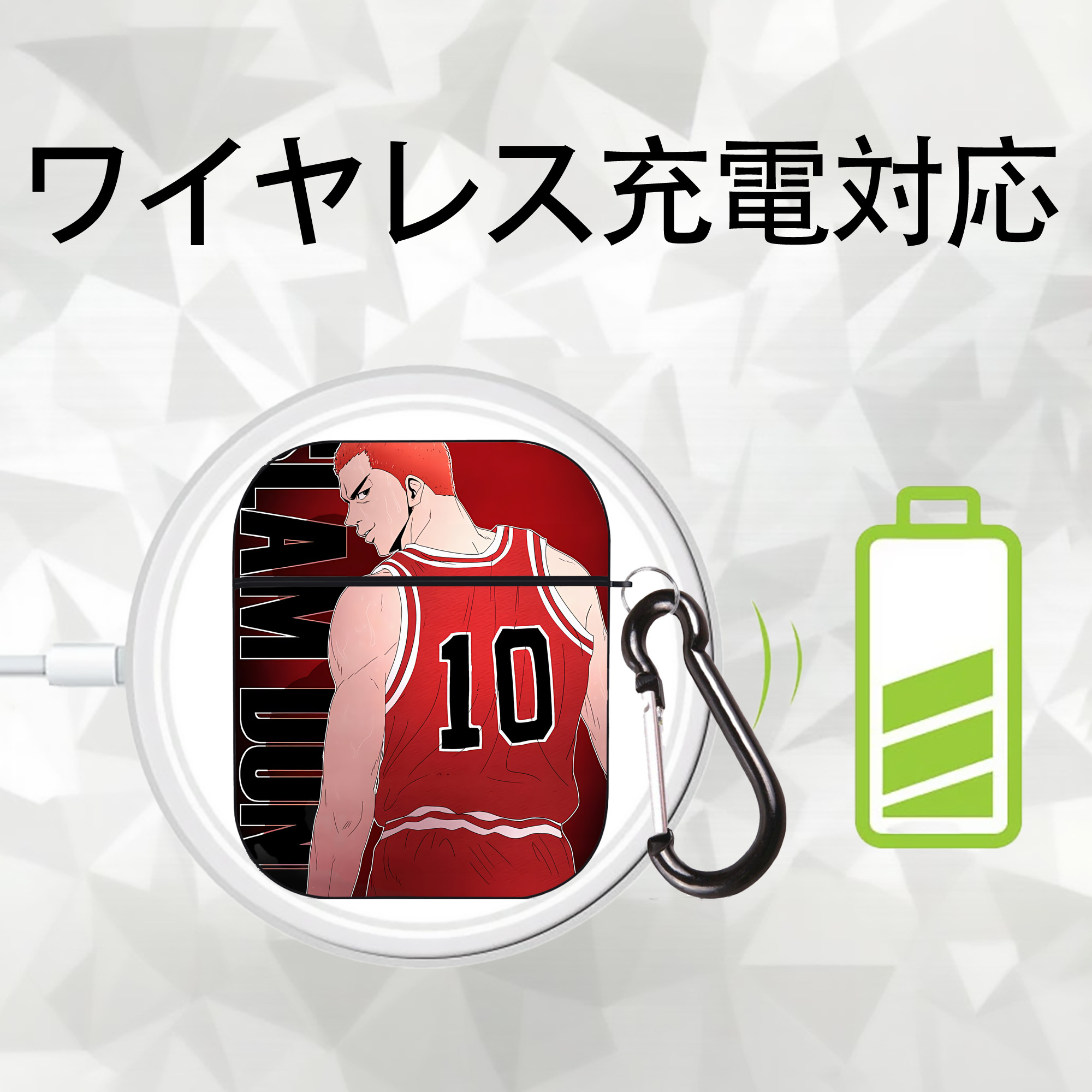 SLAM DUNK／スラムダンク AirPods 第2世代保護ケース ハードシェル ブラック 耐衝撃・防指紋・カラビナ付き