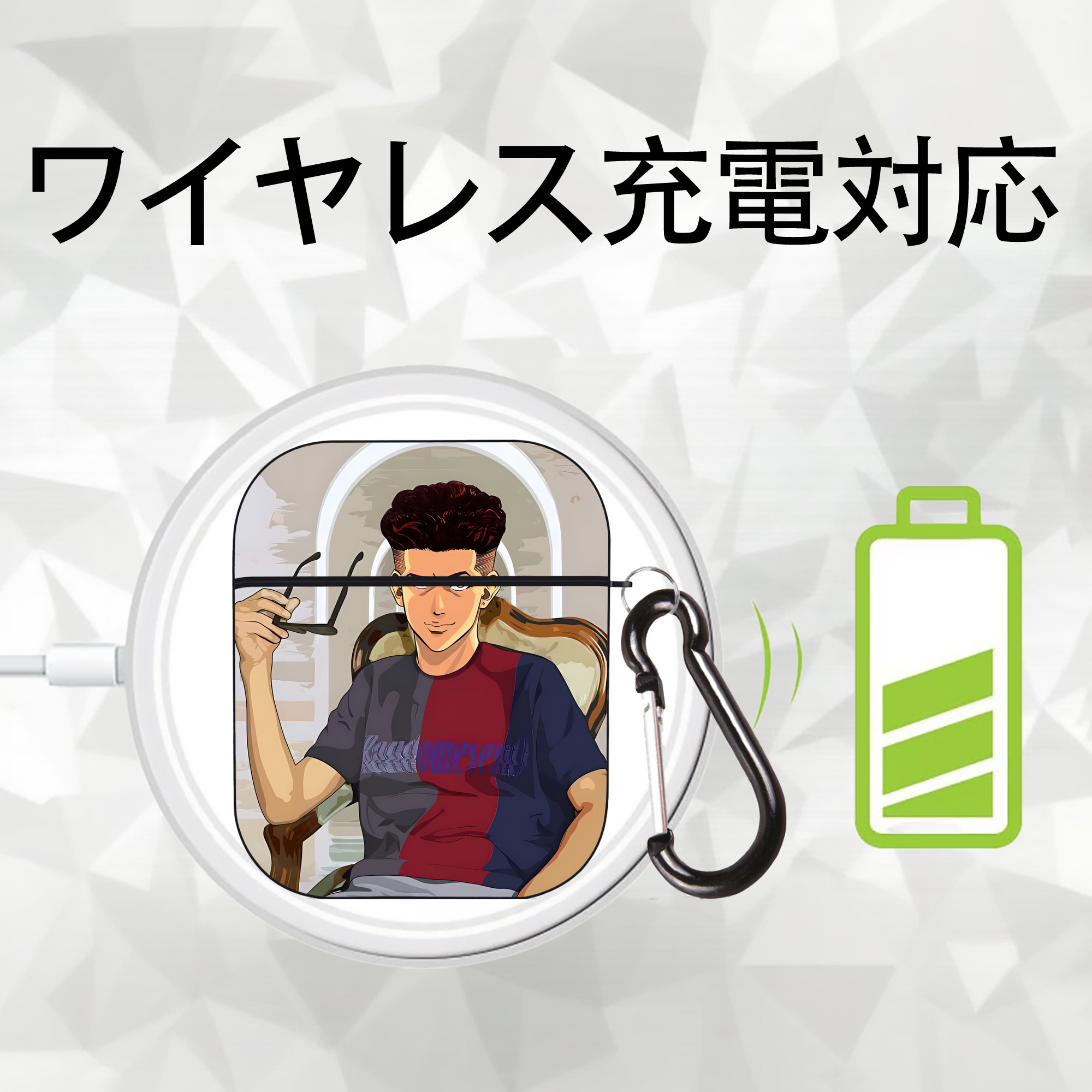 SLAM DUNK／スラムダンク AirPods 第2世代保護ケース ハードシェル ブラック 耐衝撃・防指紋・カラビナ付き