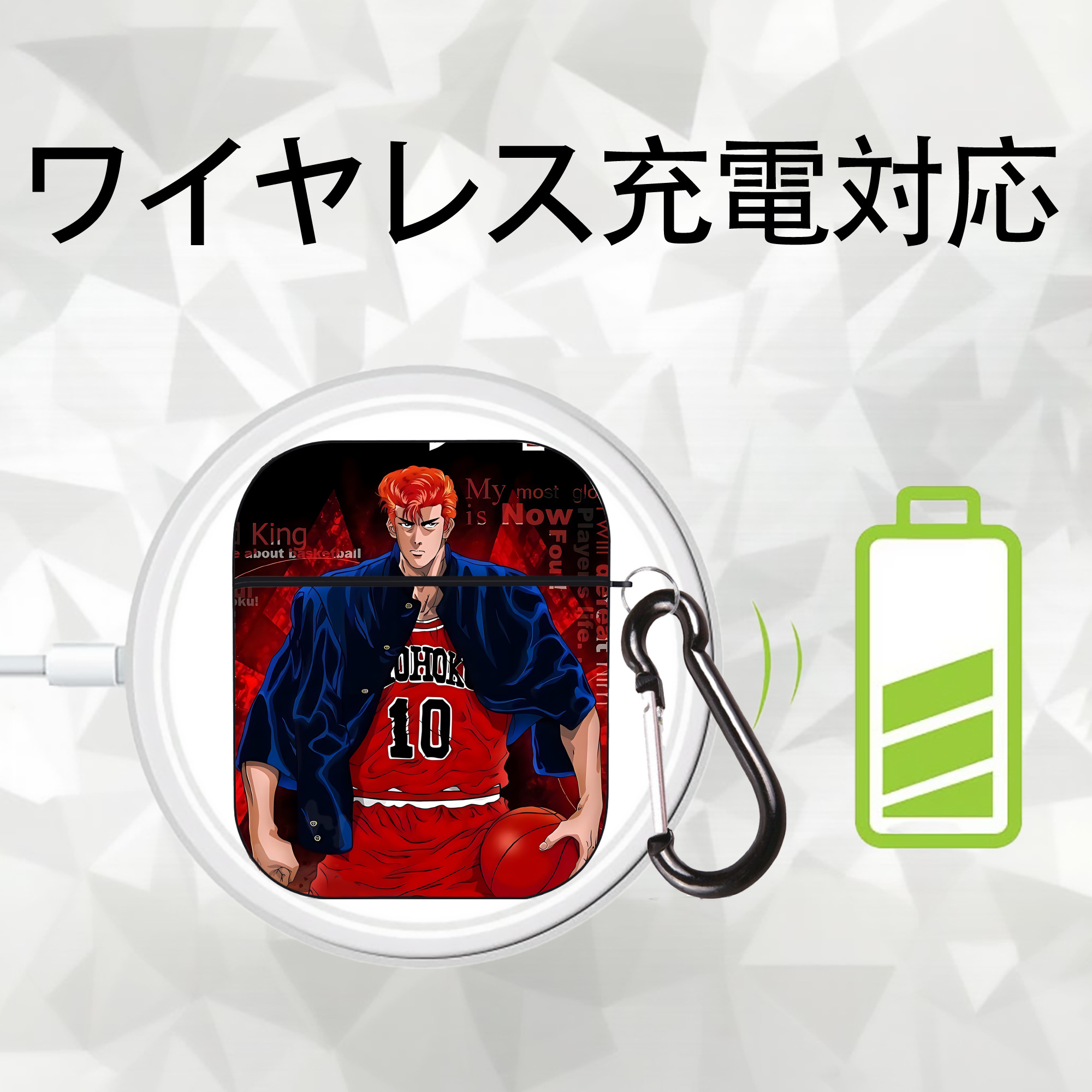 SLAM DUNK／スラムダンク AirPods 第2世代保護ケース ハードシェル ブラック 耐衝撃・防指紋・カラビナ付き