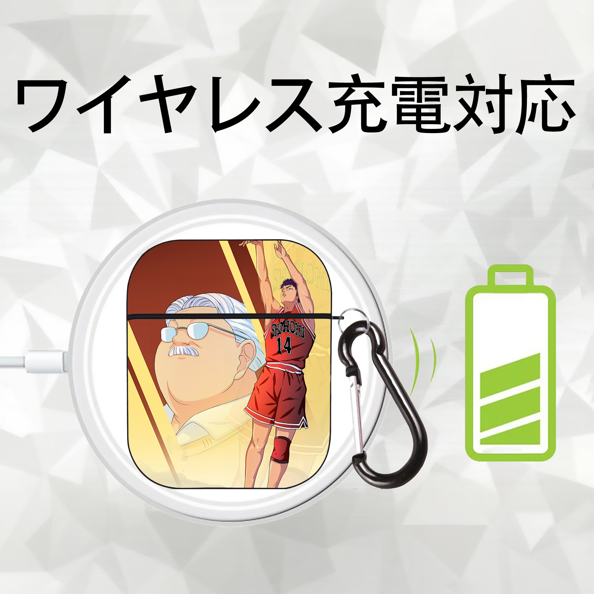SLAM DUNK／スラムダンク AirPods 第2世代保護ケース ハードシェル ブラック 耐衝撃・防指紋・カラビナ付き