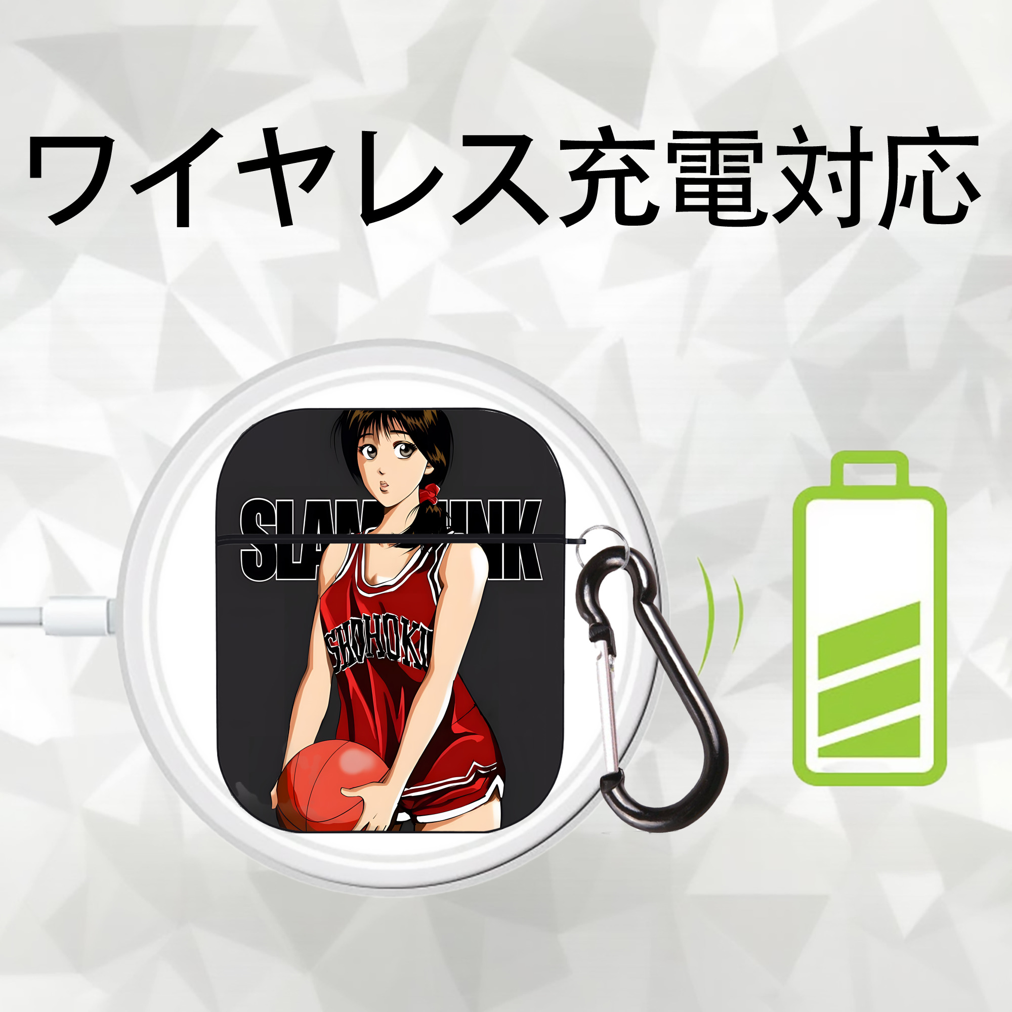 SLAM DUNK／スラムダンク AirPods 第2世代保護ケース ハードシェル ブラック 耐衝撃・防指紋・カラビナ付き
