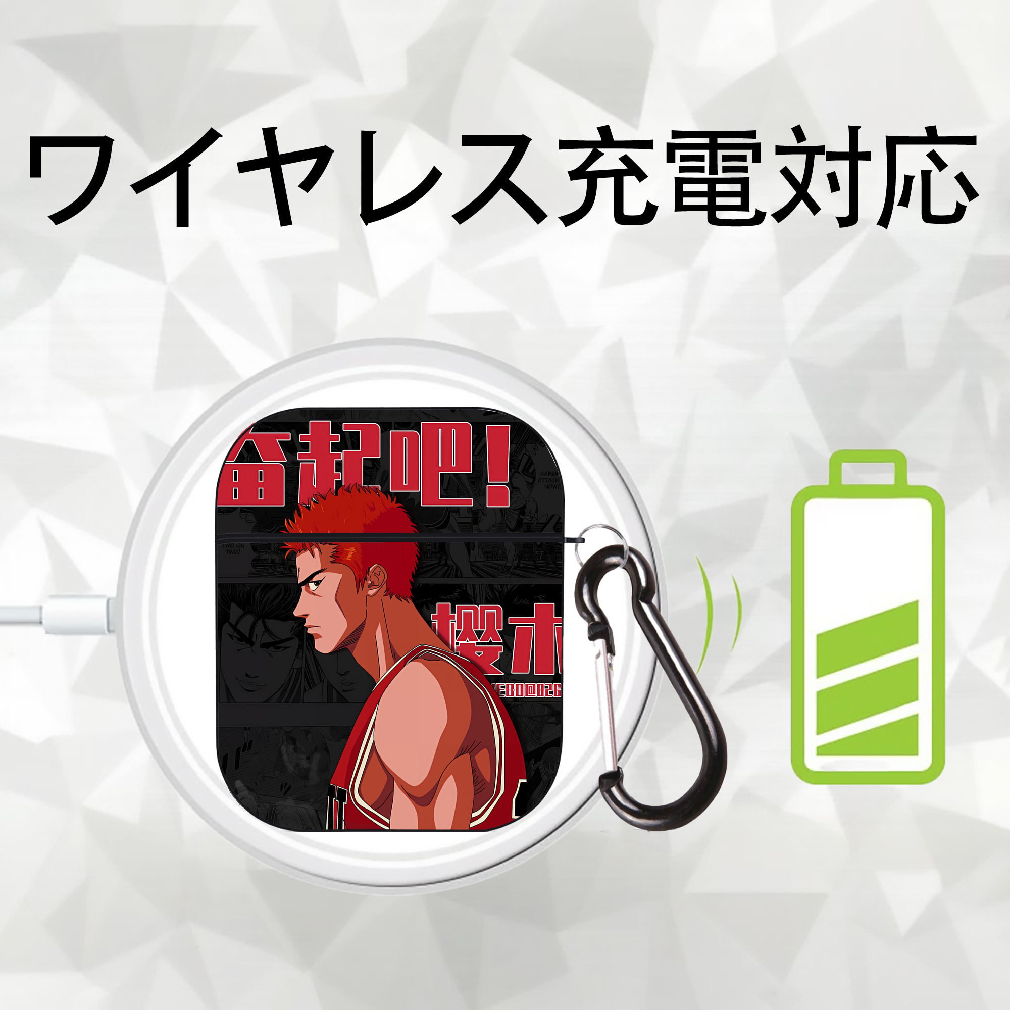 SLAM DUNK／スラムダンク AirPods 第2世代保護ケース ハードシェル ブラック 耐衝撃・防指紋・カラビナ付き